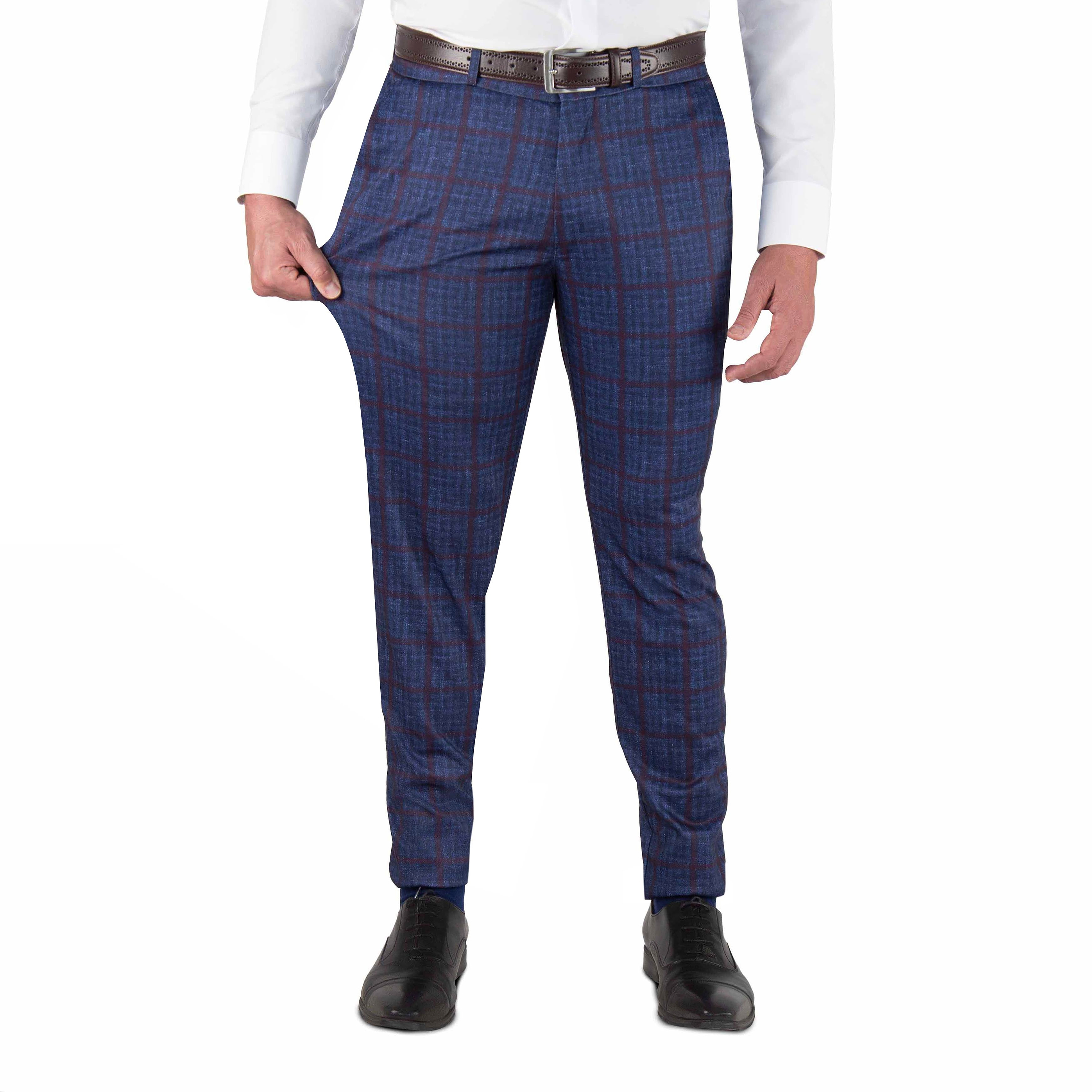Athletic Fit Stretch Suit - Navy & Maroon Windowpane