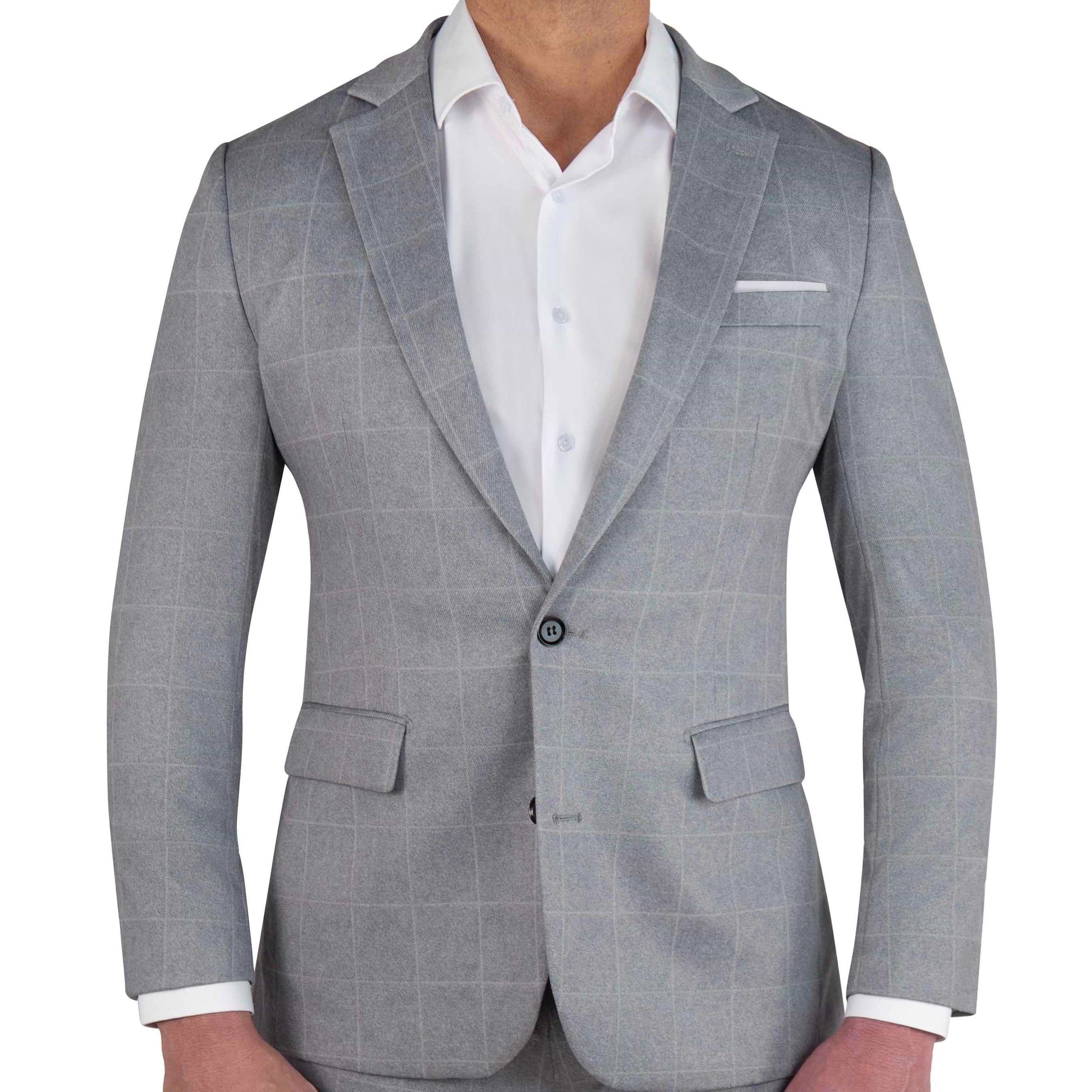 Athletic Fit Stretch Blazer - Light Grey & White Windowpane