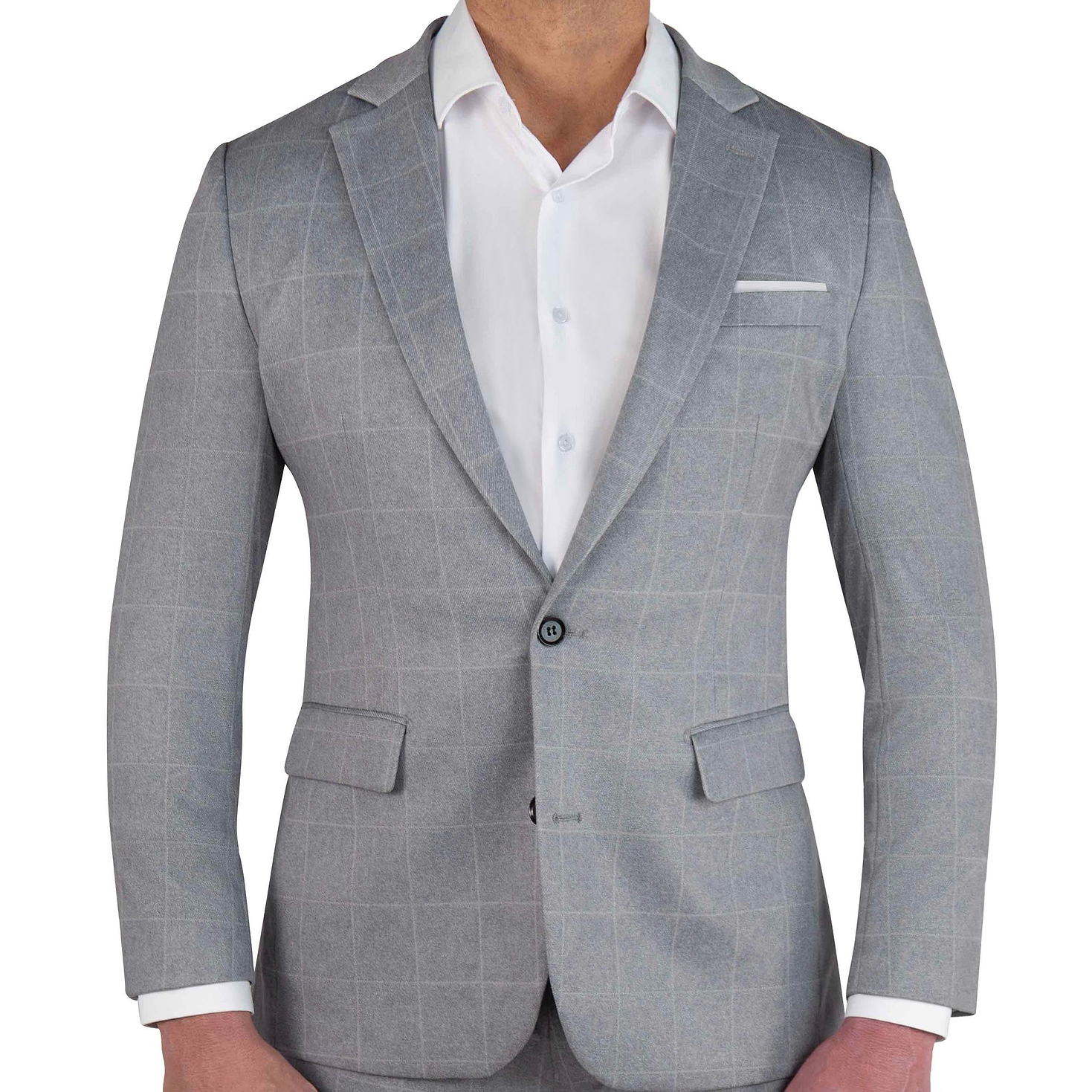 Athletic Fit Stretch Suit - Light Grey & White Windowpane
