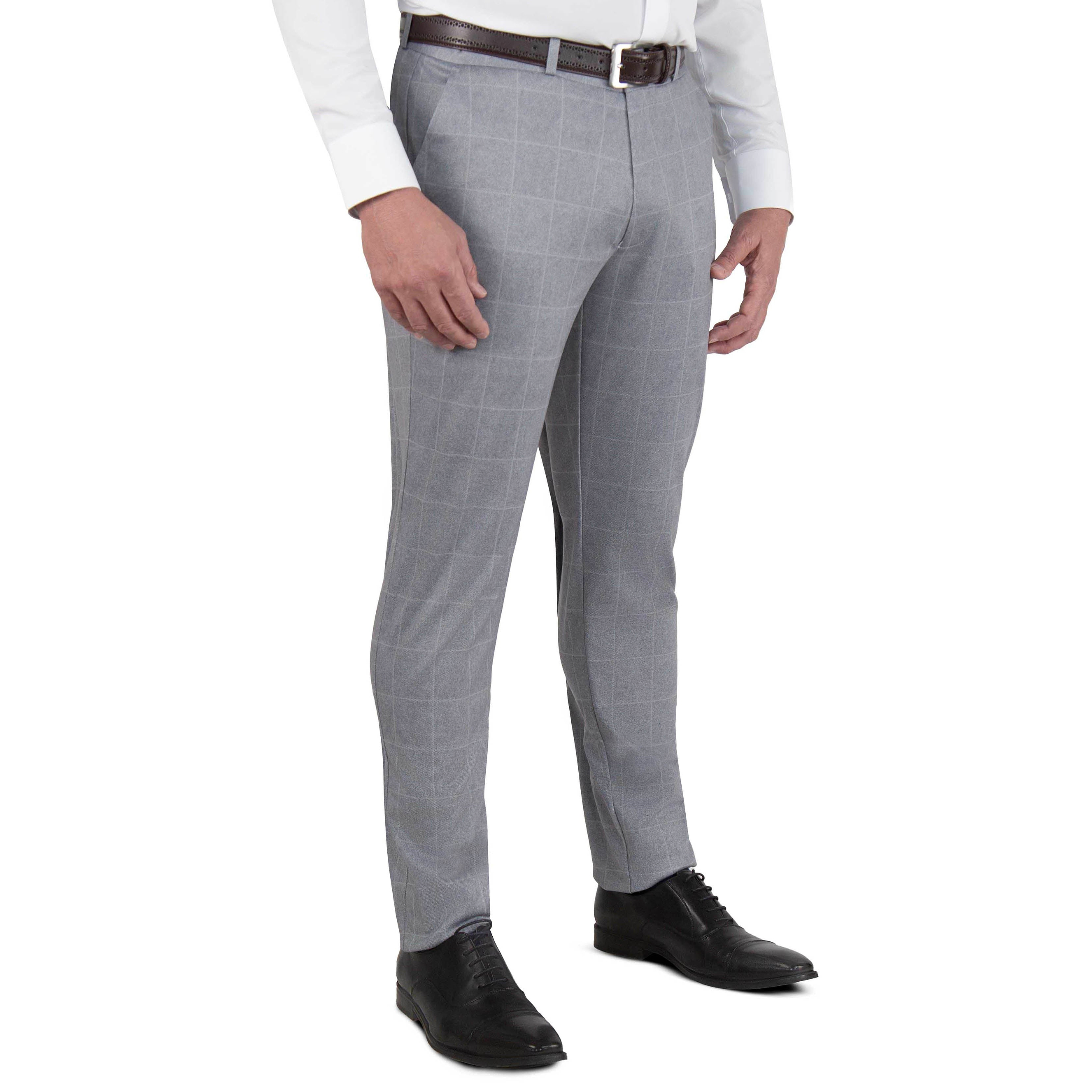 Athletic Fit Stretch Suit Pants - Light Grey & White Windowpane