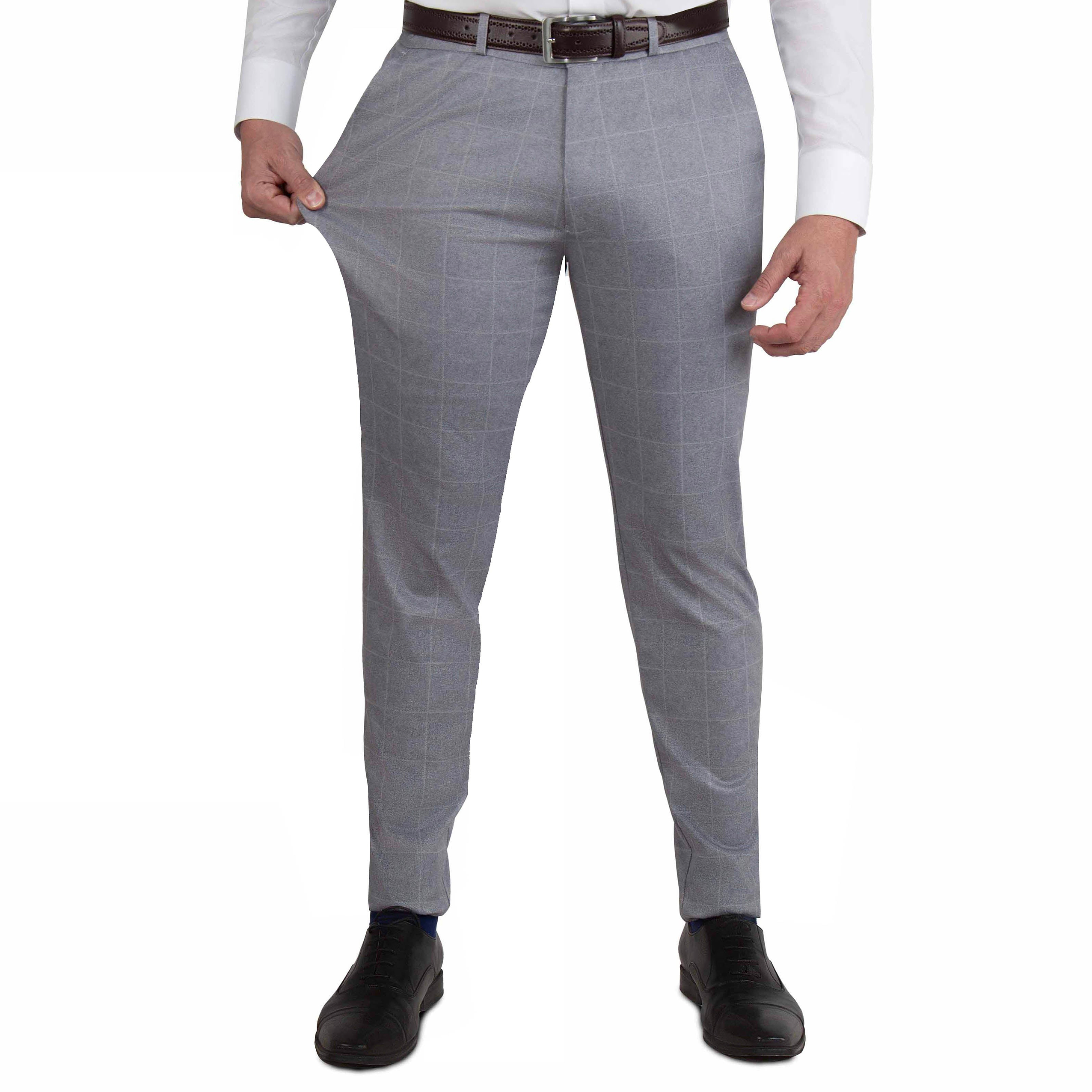 Athletic Fit Stretch Suit - Light Grey & White Windowpane