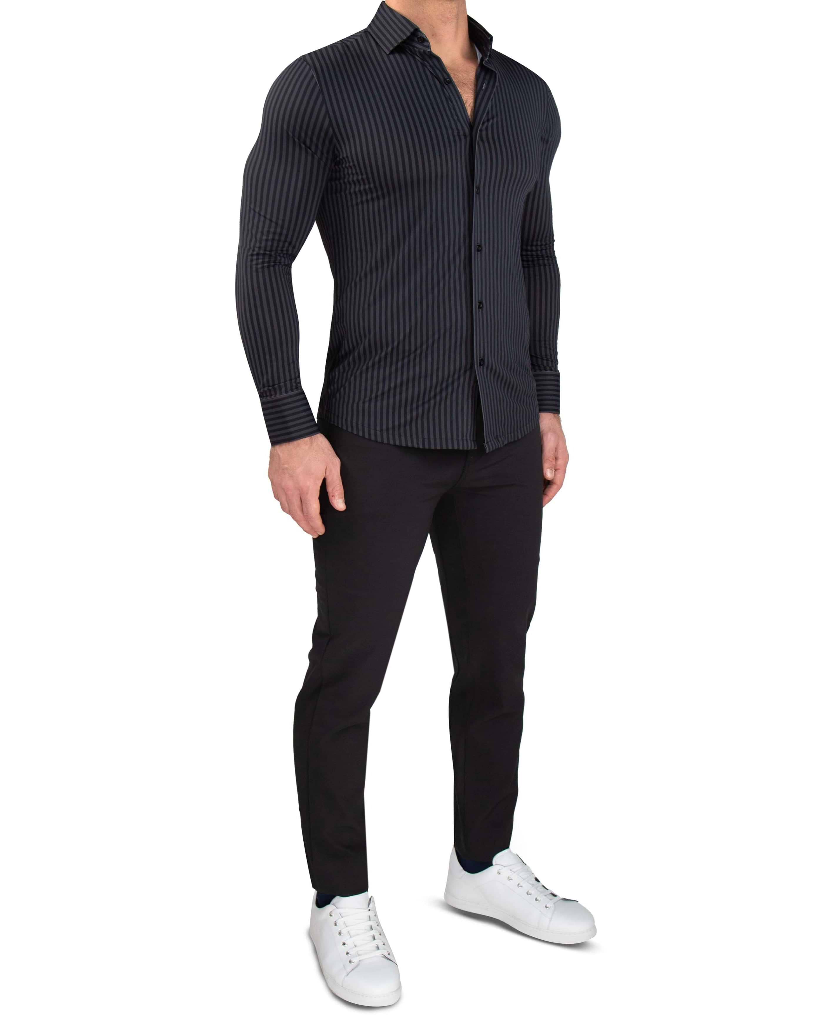 "The Hartley" Sport Shirt - Black & Grey Bengal Stripe