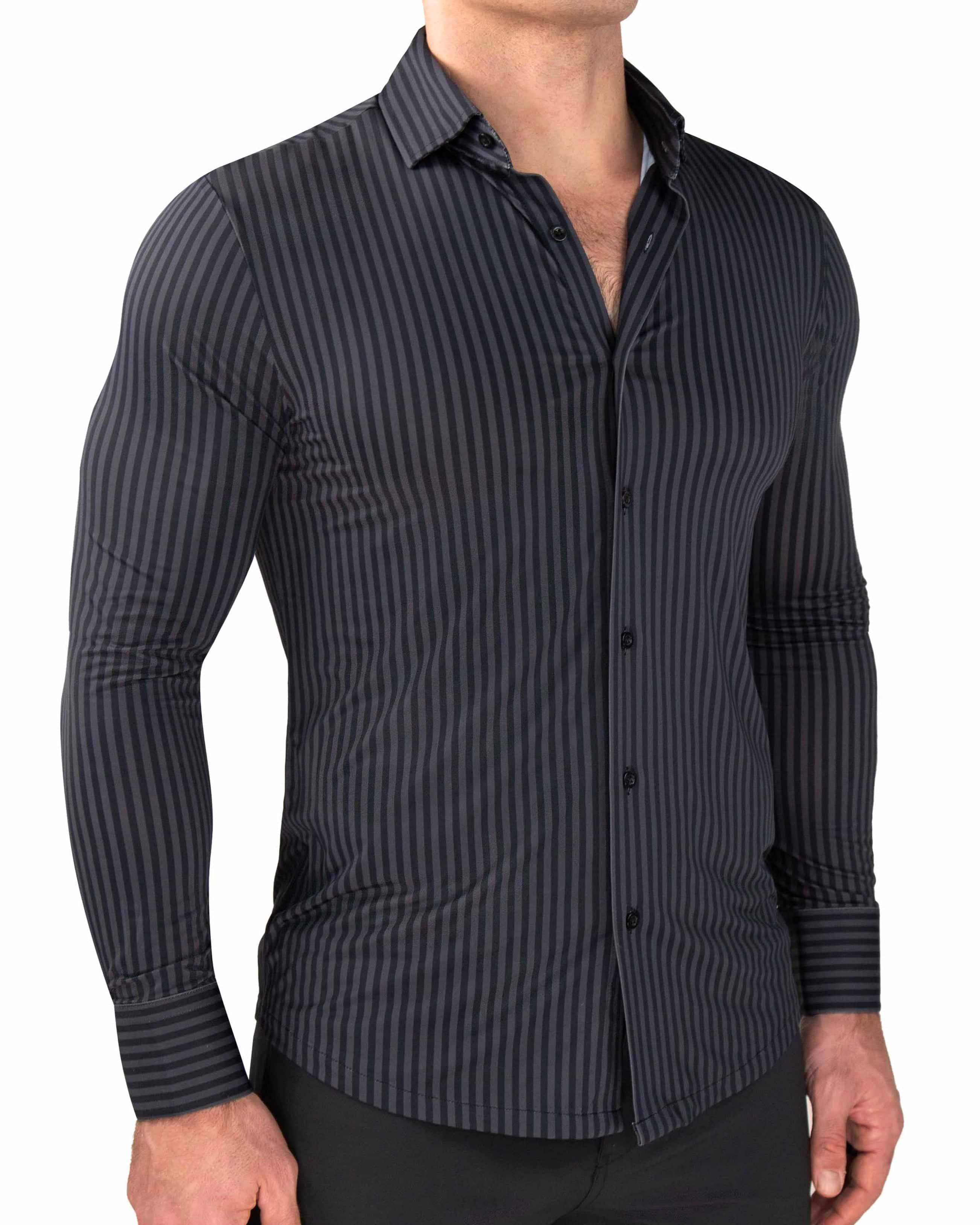 "The Hartley" Sport Shirt - Black & Grey Bengal Stripe