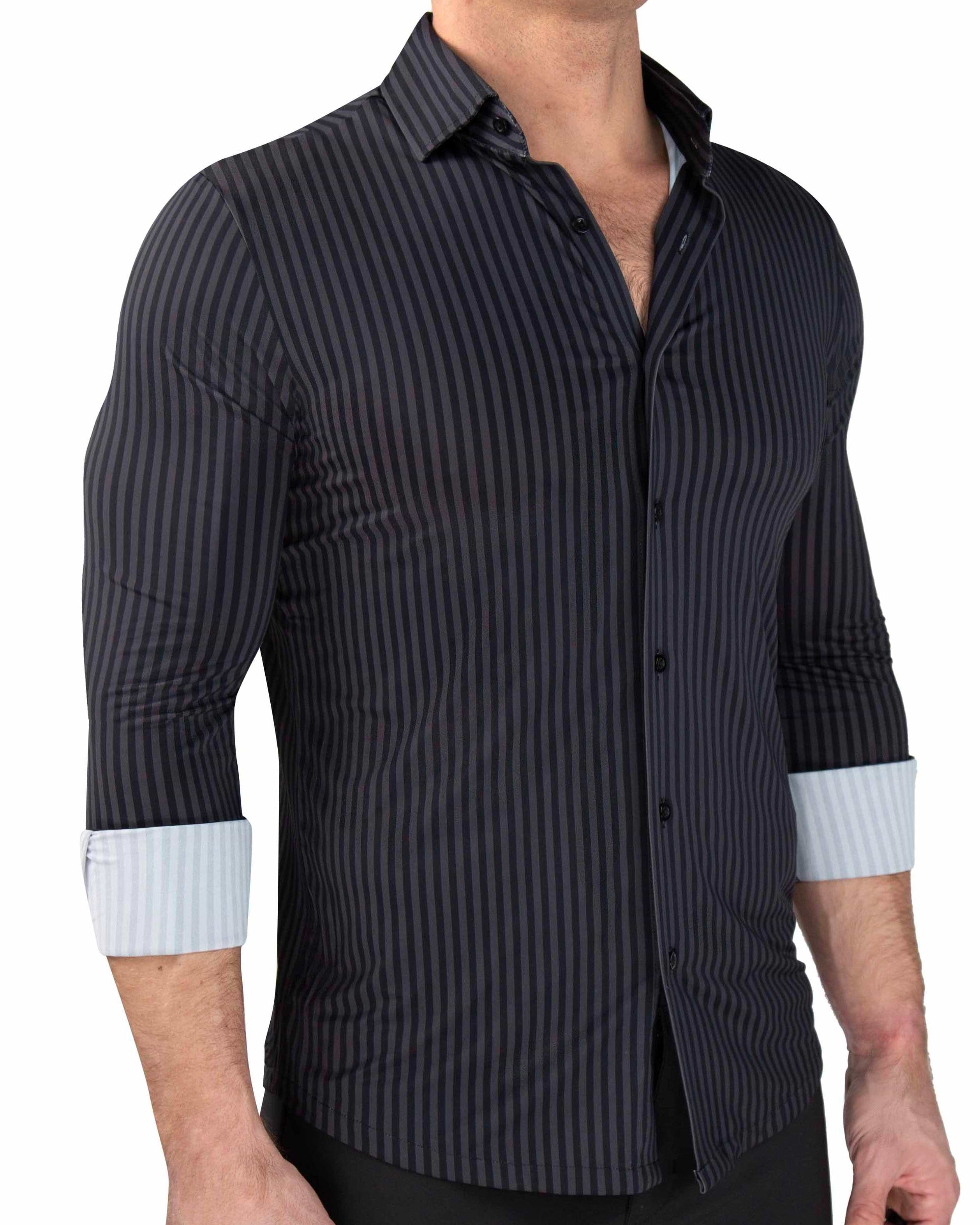 "The Hartley" Sport Shirt - Black & Grey Bengal Stripe