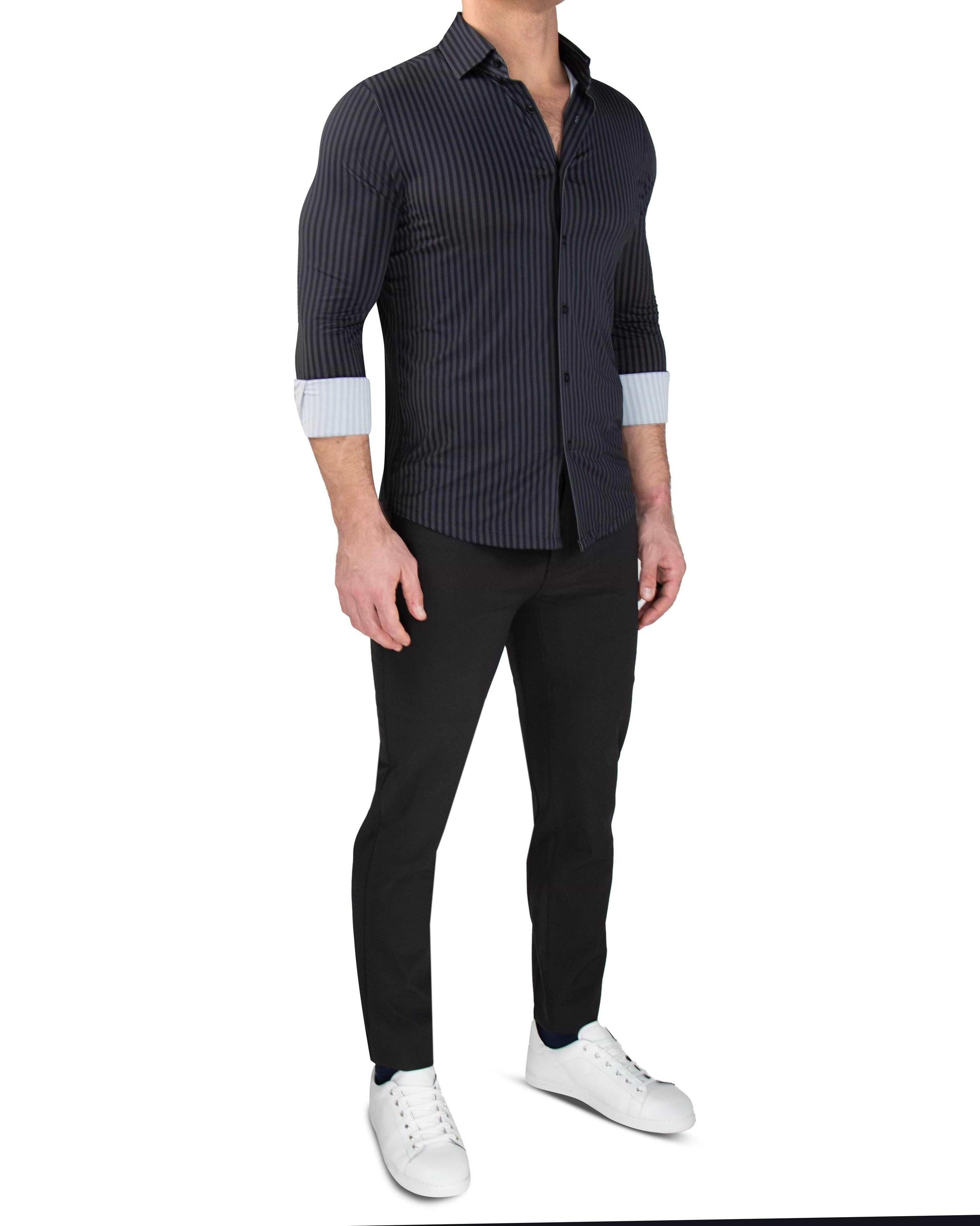 "The Hartley" Sport Shirt - Black & Grey Bengal Stripe