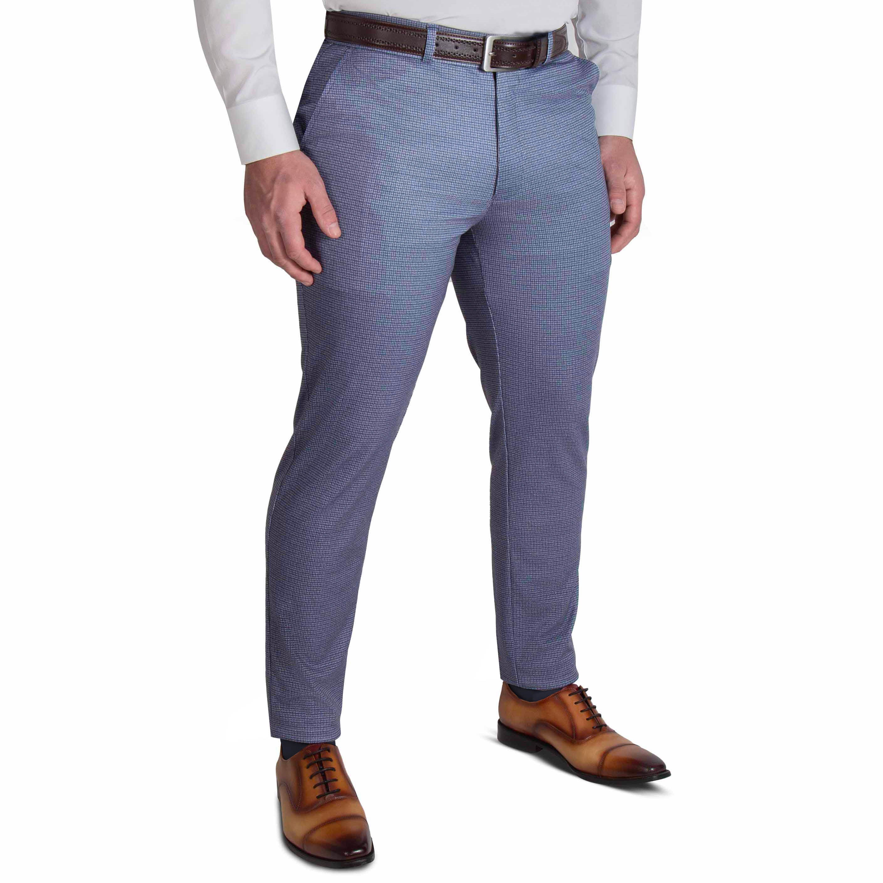Athletic Fit Stretch Suit - Blue Mini Windowpane with Light Grey Microcheck