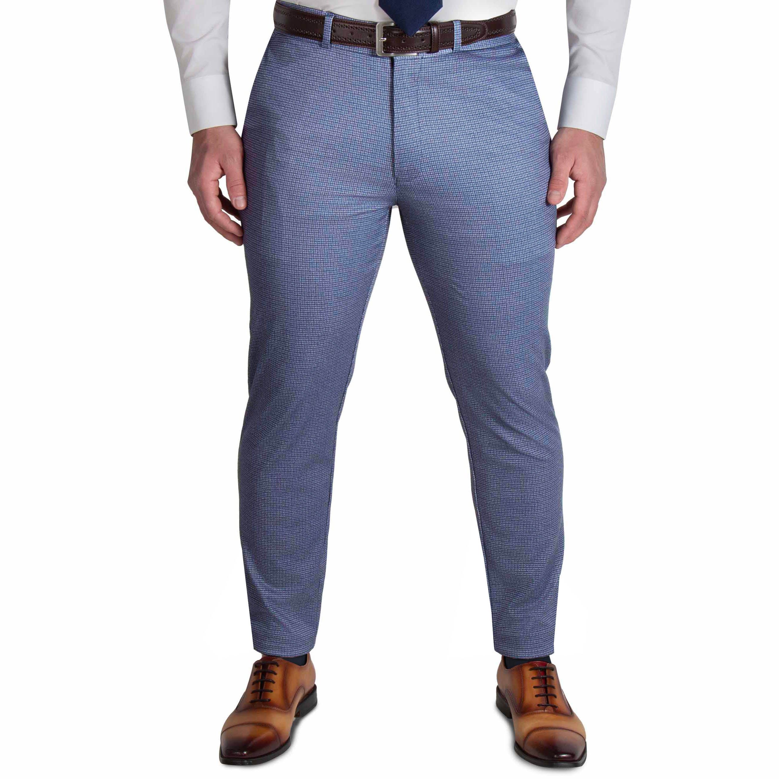 Athletic Fit Stretch Suit - Blue Mini Windowpane with Light Grey Microcheck