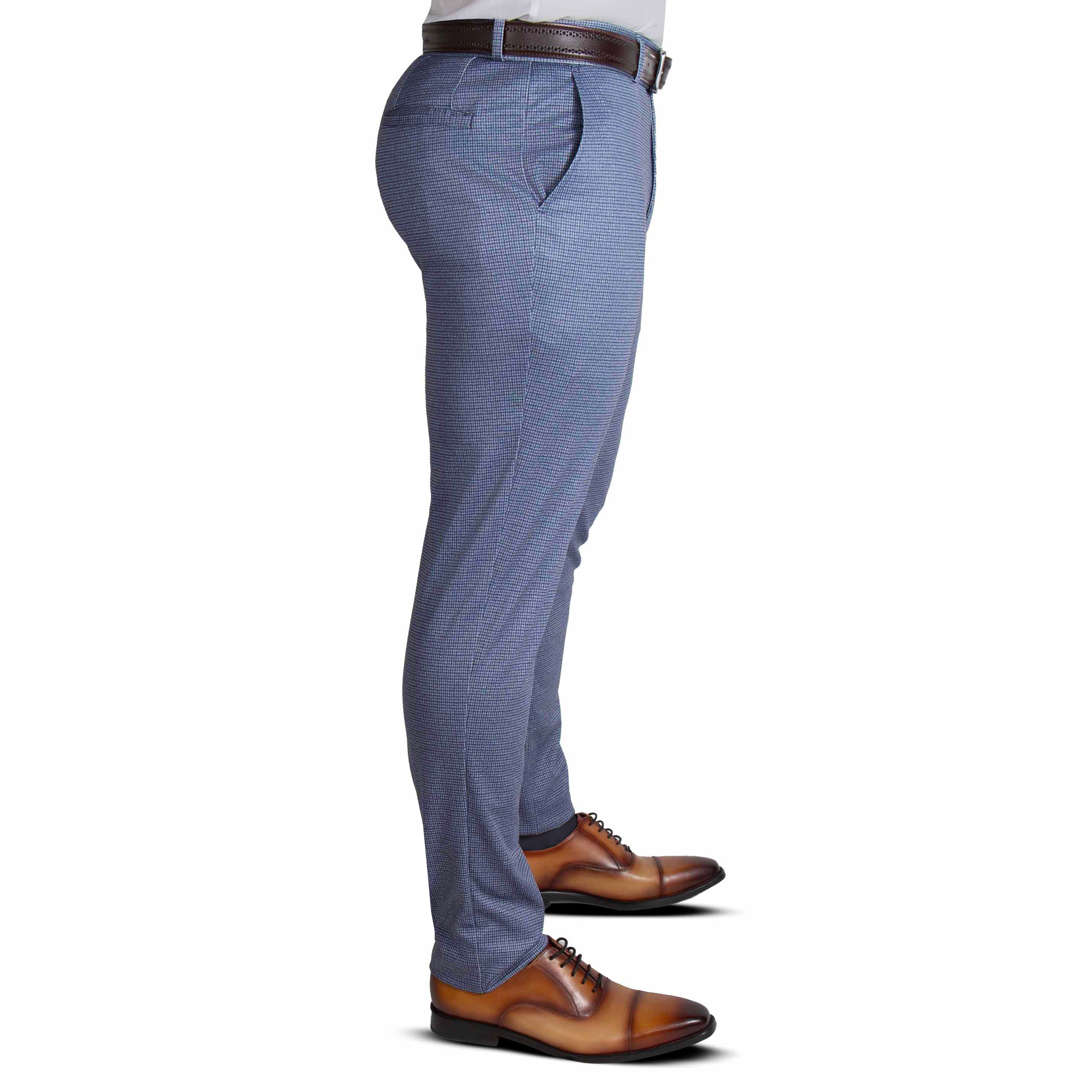 Athletic Fit Stretch Suit - Blue Mini Windowpane with Light Grey Microcheck