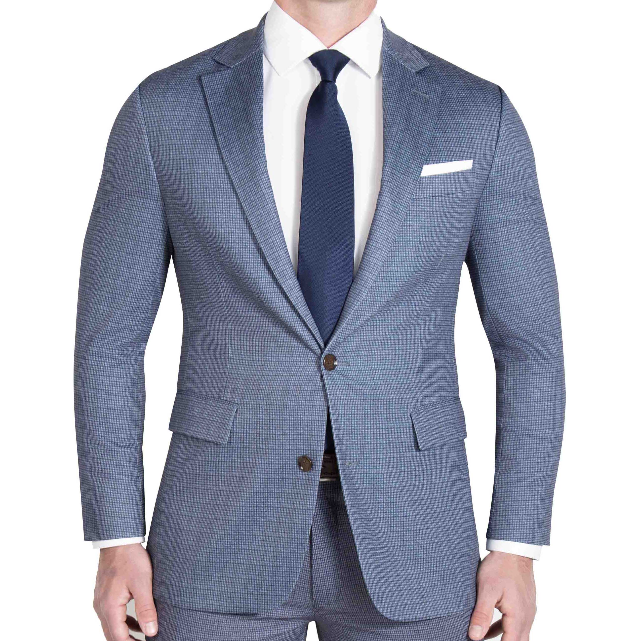 Athletic Fit Stretch Blazer - Blue Mini Windowpane with Light Grey Microcheck