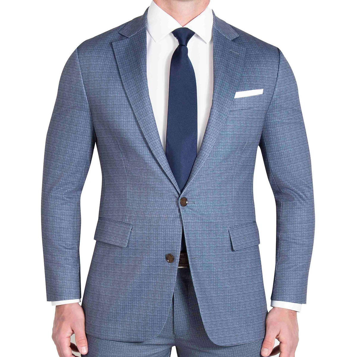 Athletic Fit Stretch Suit - Blue Mini Windowpane with Light Grey Microcheck