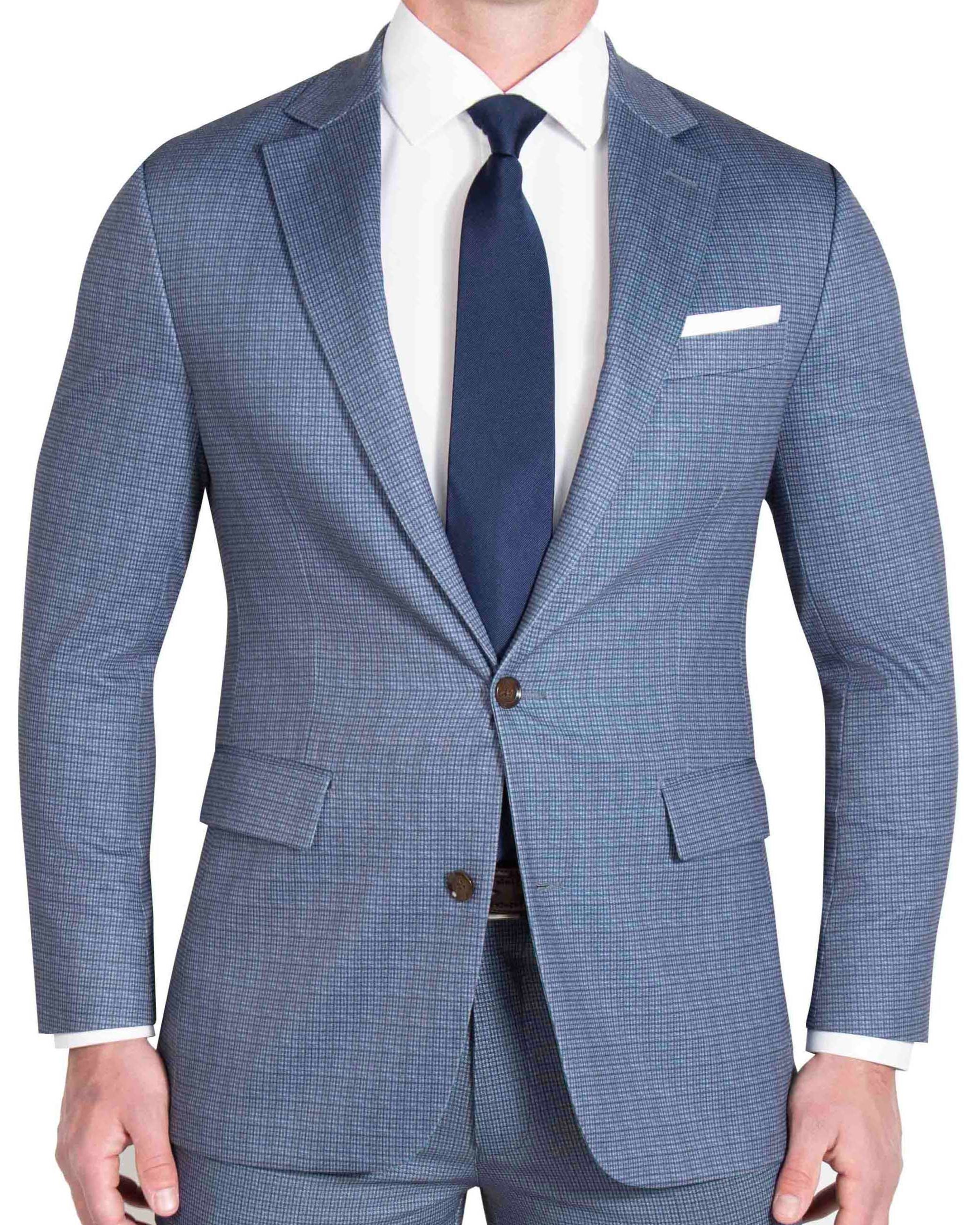 Athletic Fit Stretch Suit - Blue Mini Windowpane with Light Grey Microcheck