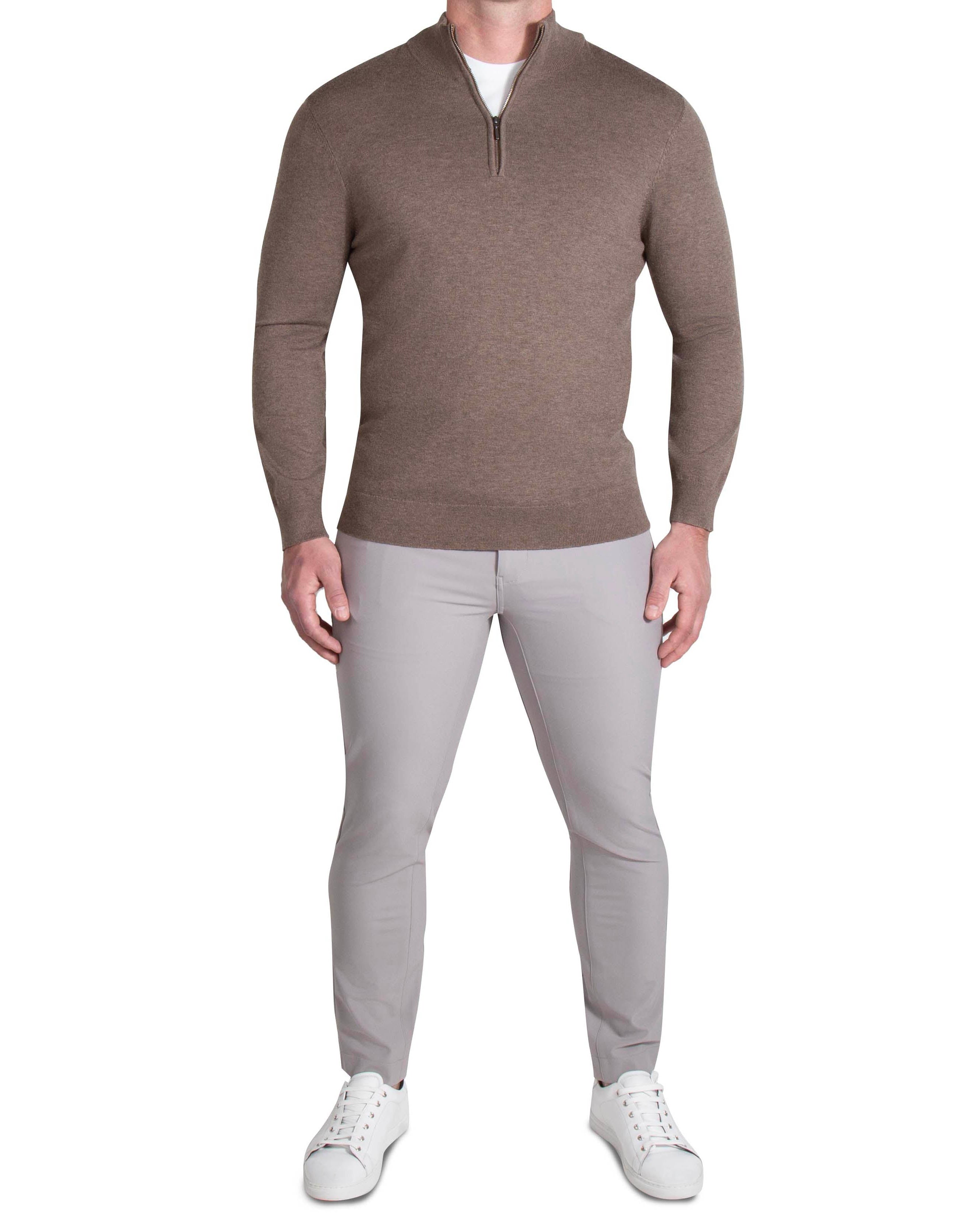 Mid-Weight Wool Quarter Zip - Brown