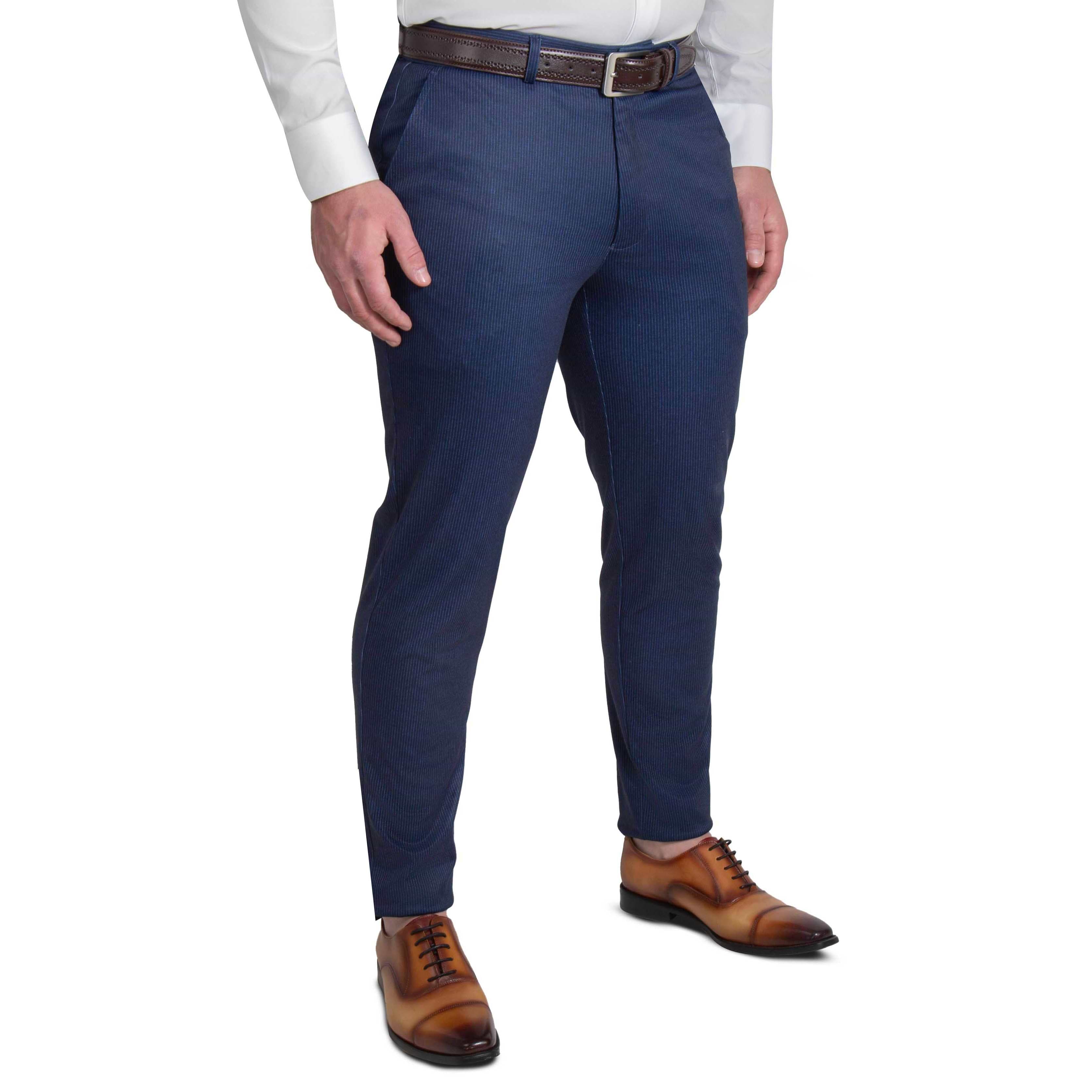 Athletic Fit Stretch Suit Pants - Navy & White Stripe