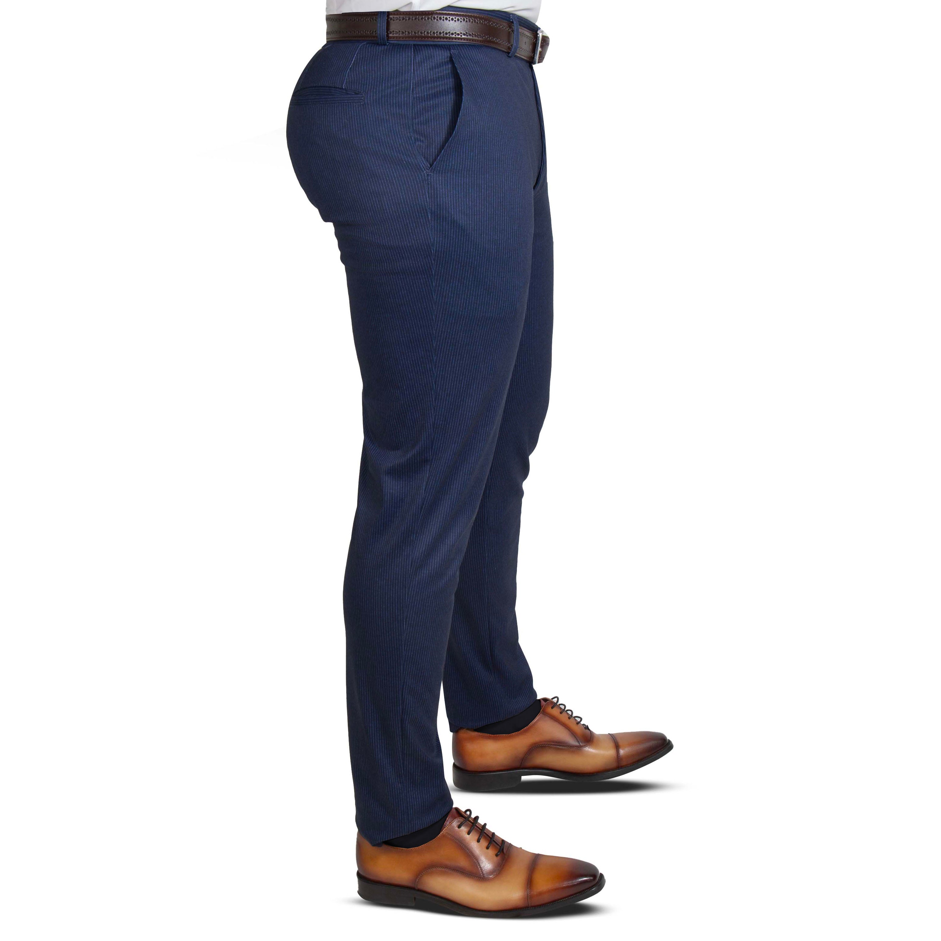 Athletic Fit Stretch Suit Pants - Navy & White Stripe
