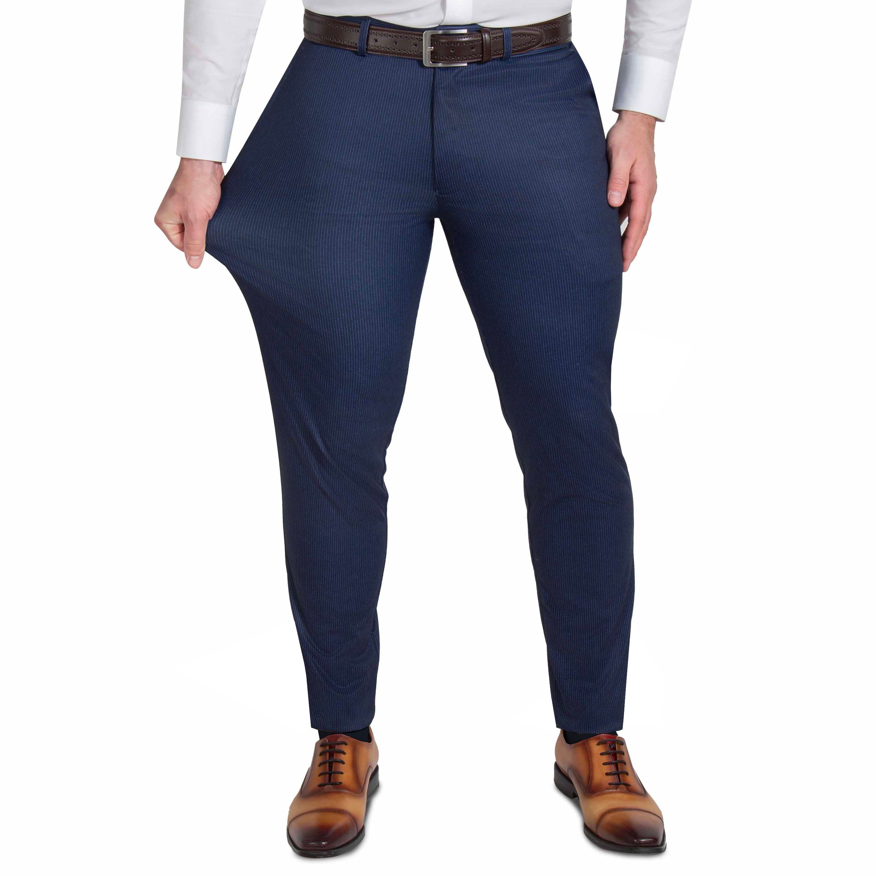 Athletic Fit Stretch Suit Pants - Navy & White Stripe