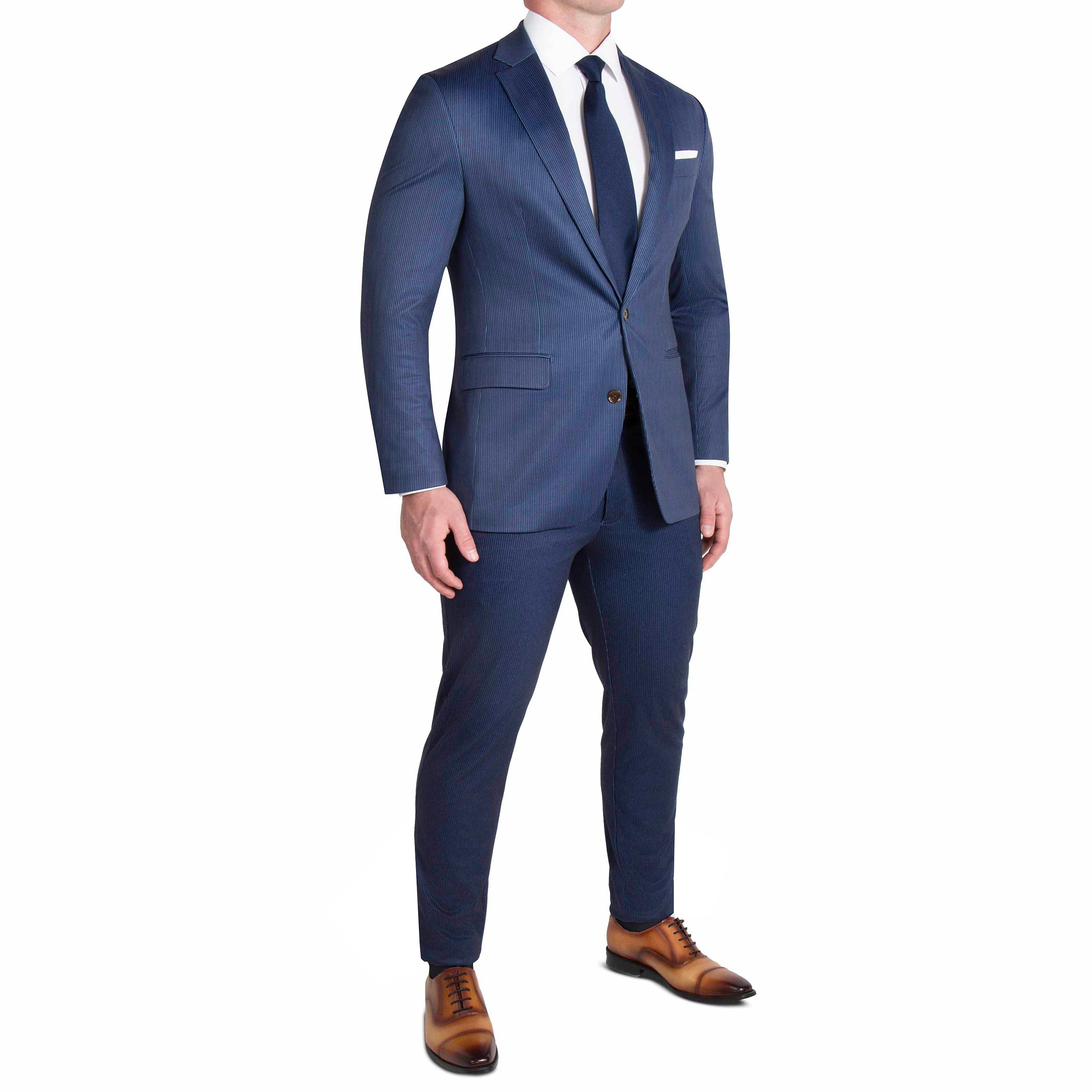 Athletic Fit Stretch Suit Pants - Navy & White Stripe
