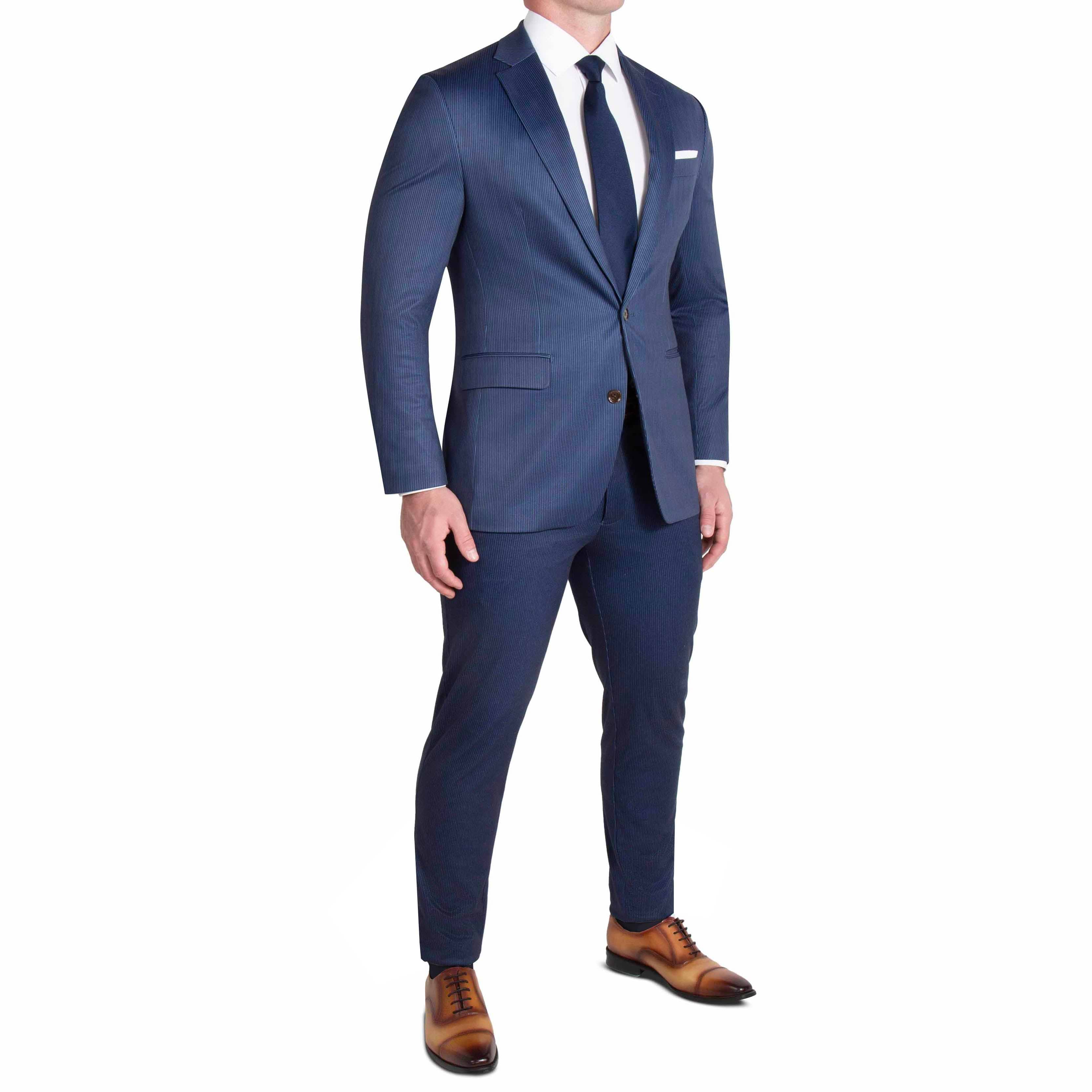 Athletic Fit Stretch Suit Pants - Navy & White Stripe