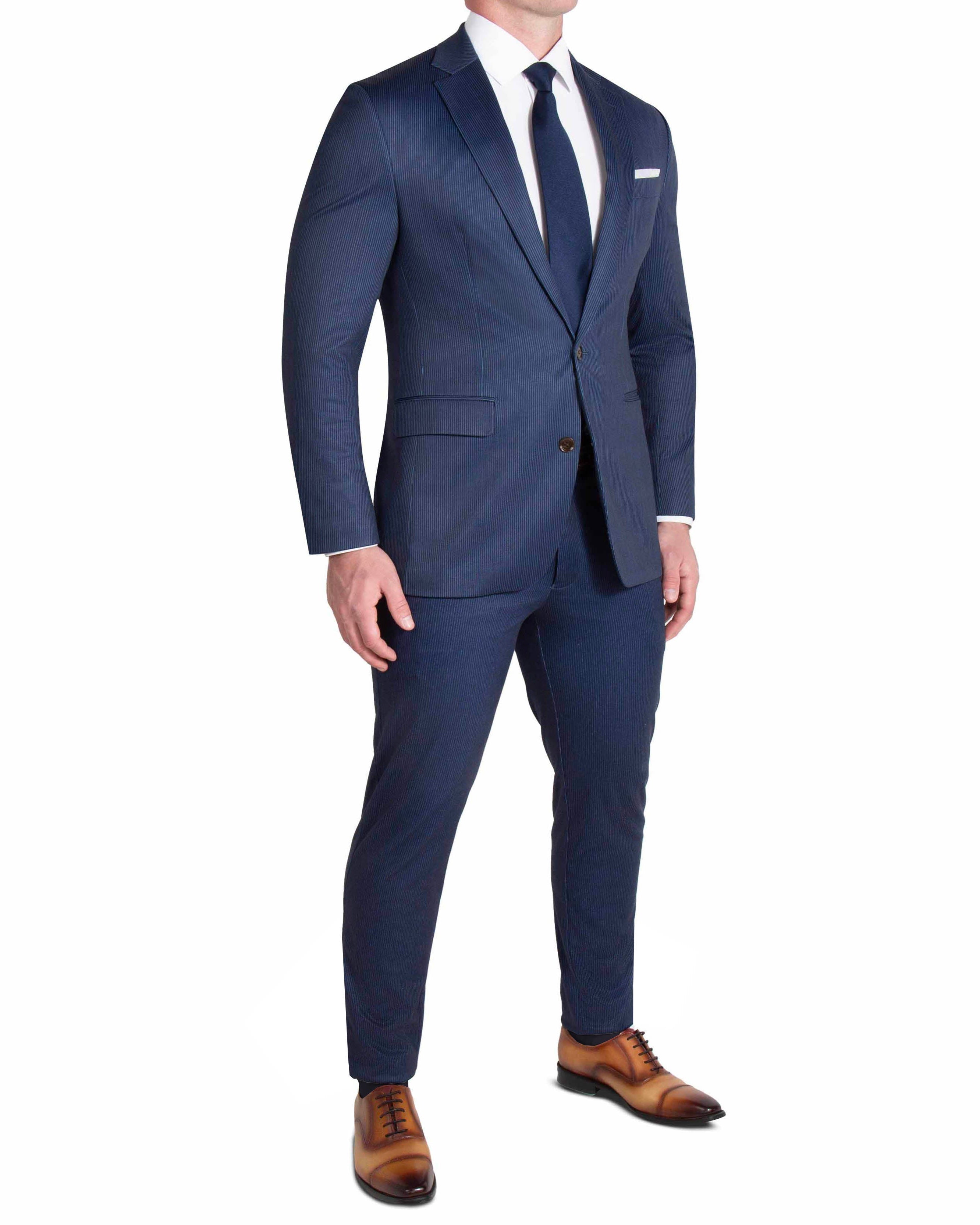 Athletic Fit Stretch Blazer - Navy & White Stripe
