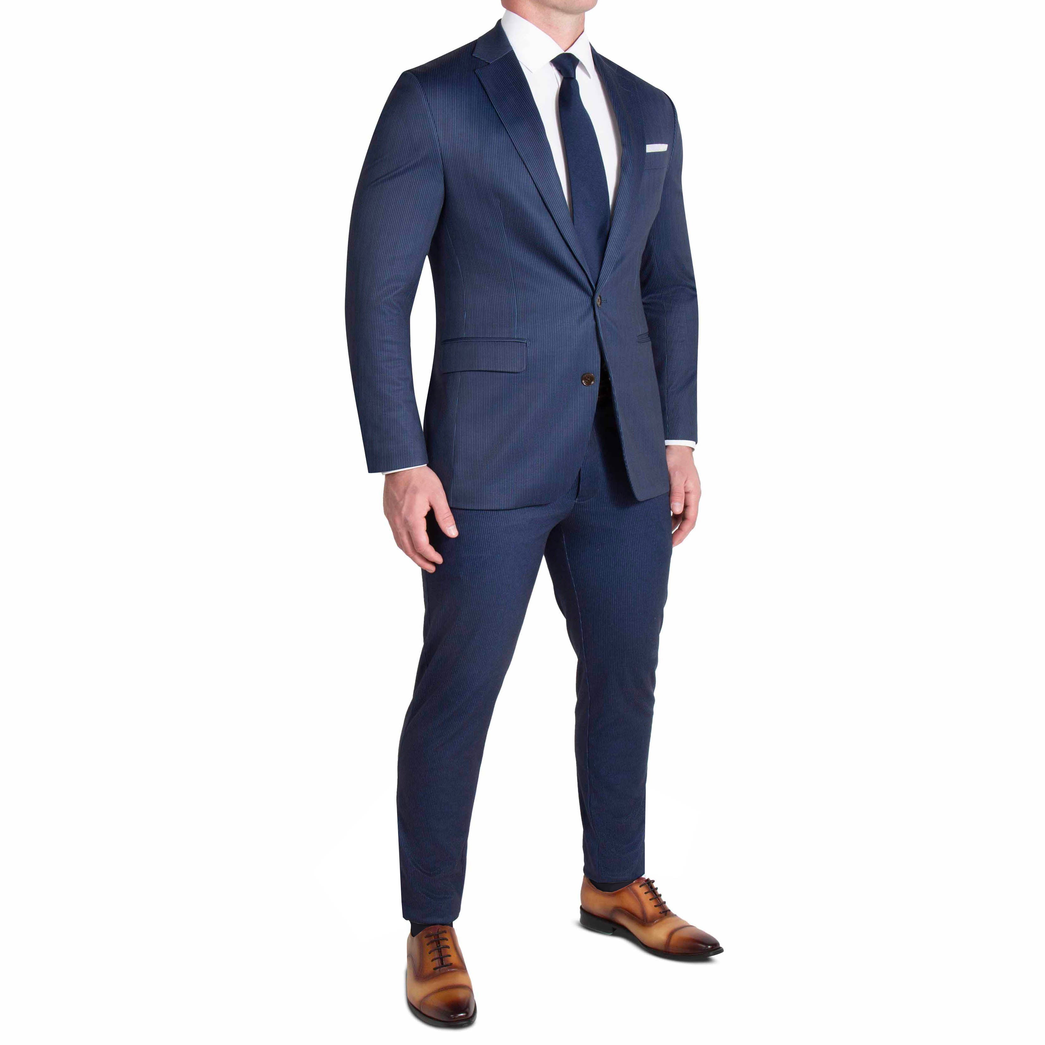 Athletic Fit Stretch Blazer - Navy & White Stripe