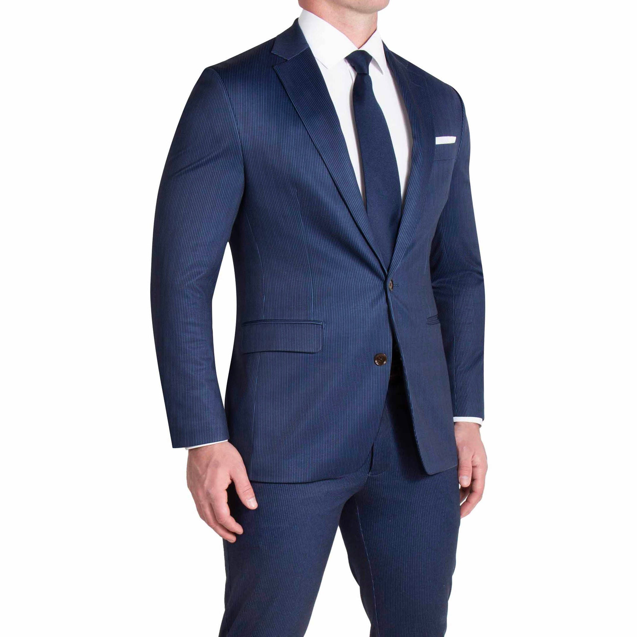 Athletic Fit Stretch Blazer - Navy & White Stripe