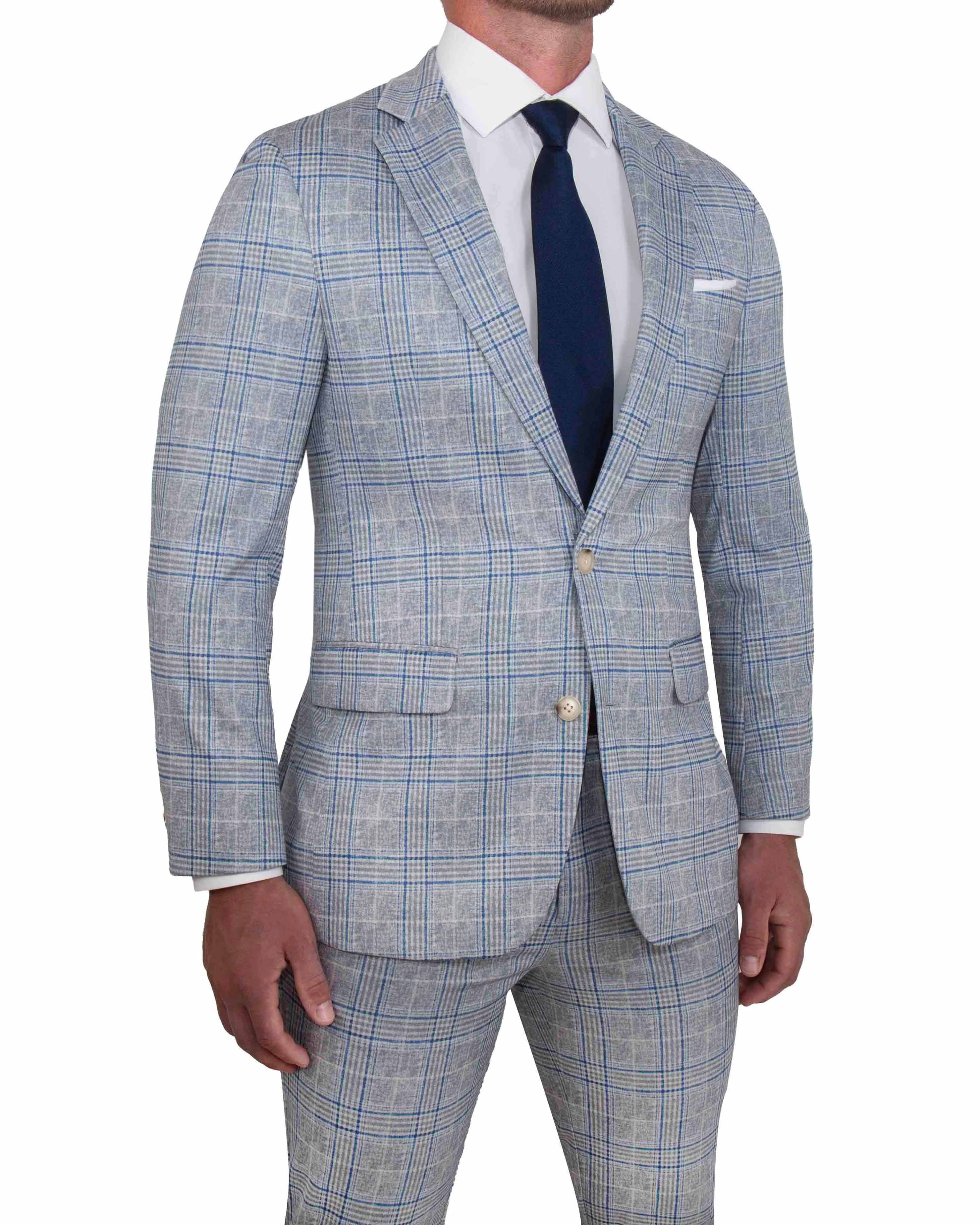 Athletic Fit Stretch Blazer - Grey & Royal Blue Plaid