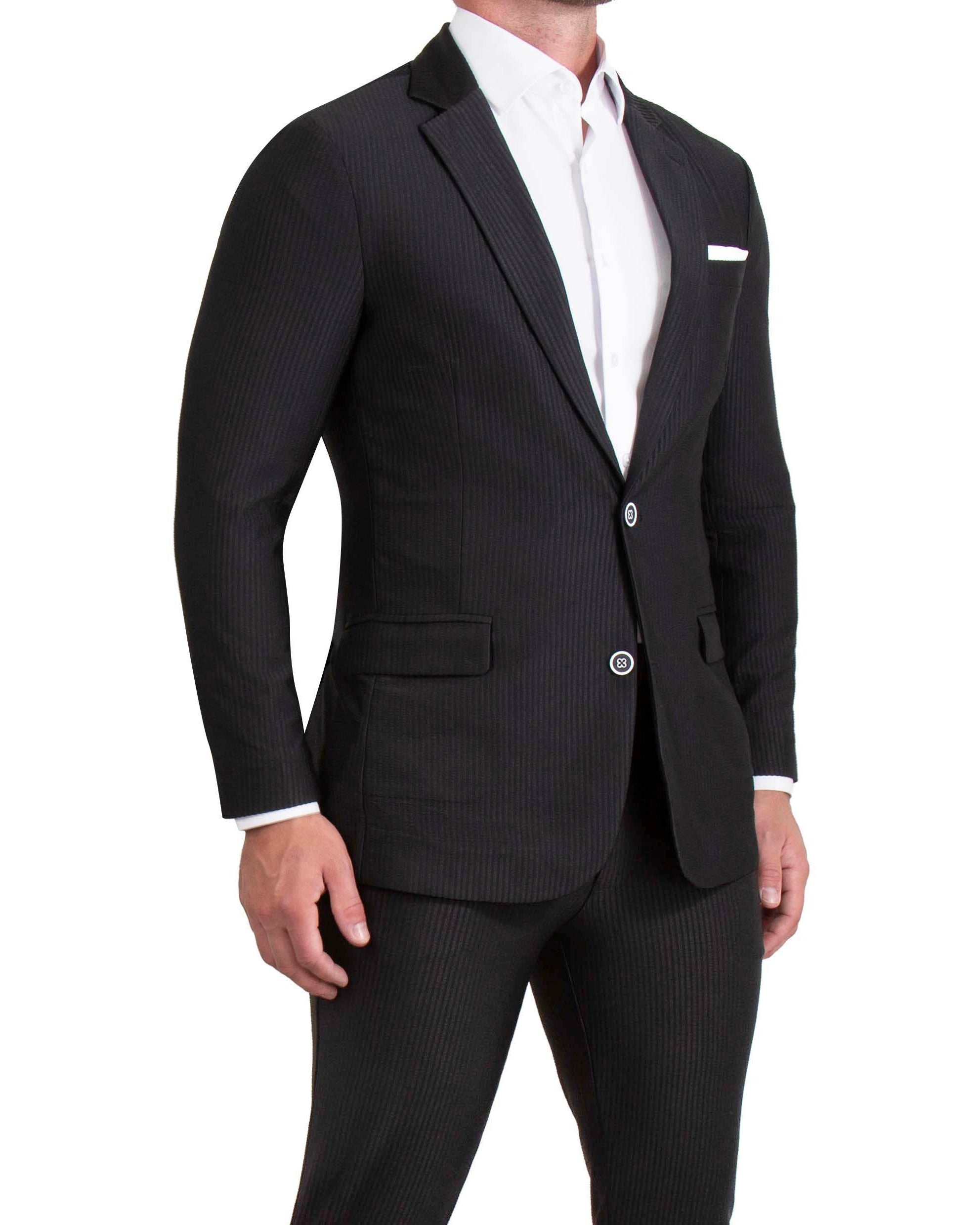 Athletic Fit Stretch Suit - Black Seersucker
