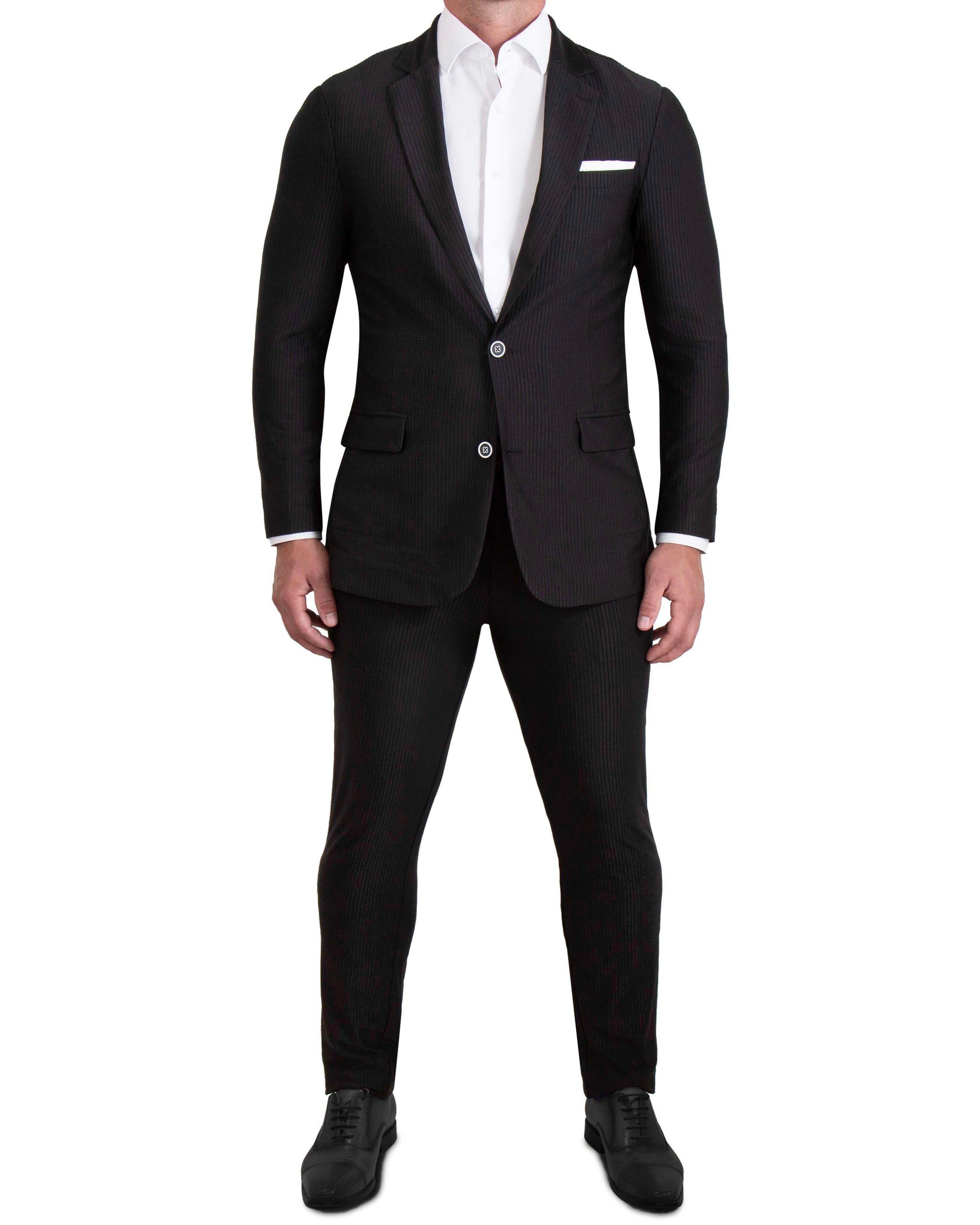Athletic Fit Stretch Suit - Black Seersucker