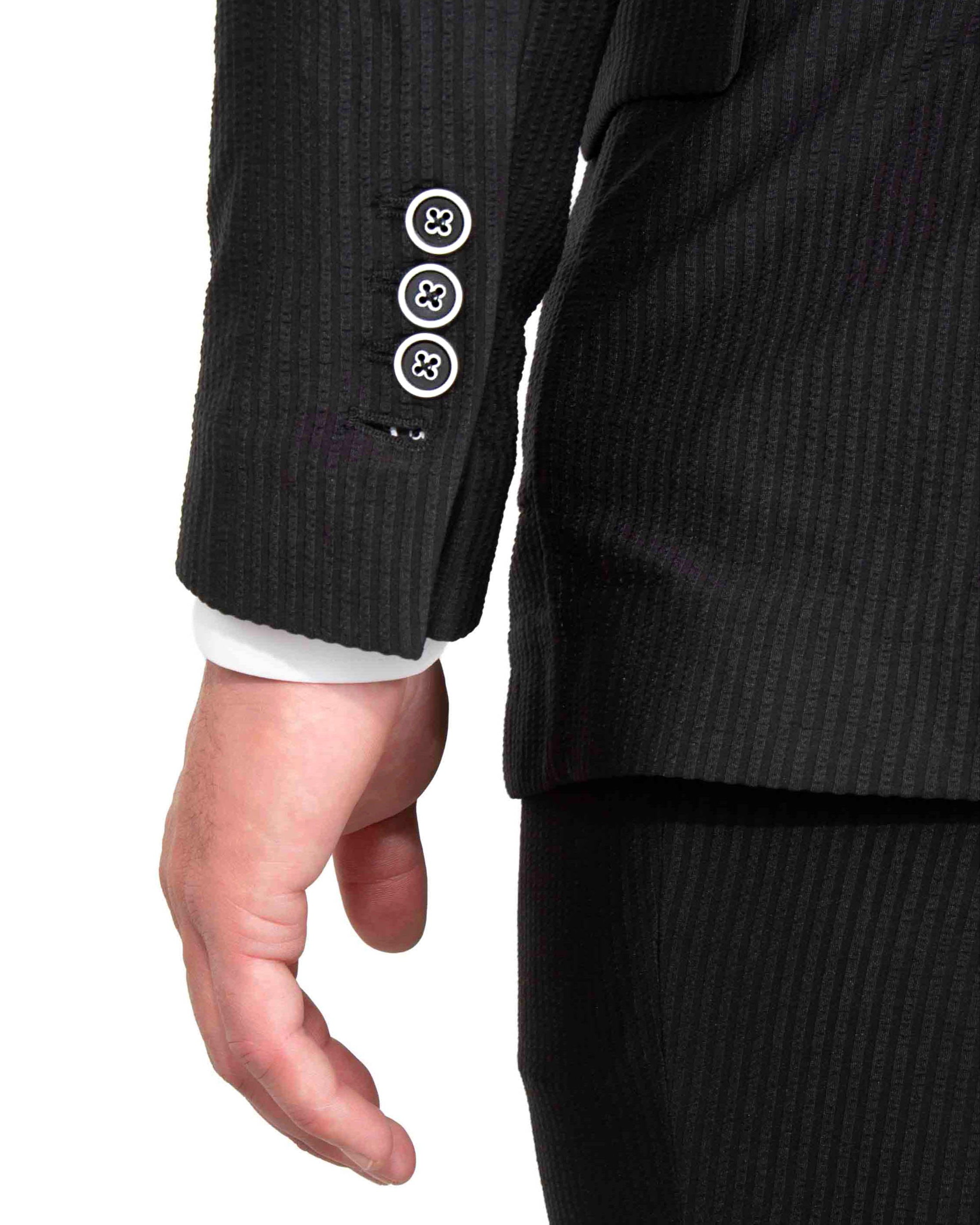 Athletic Fit Stretch Suit - Black Seersucker