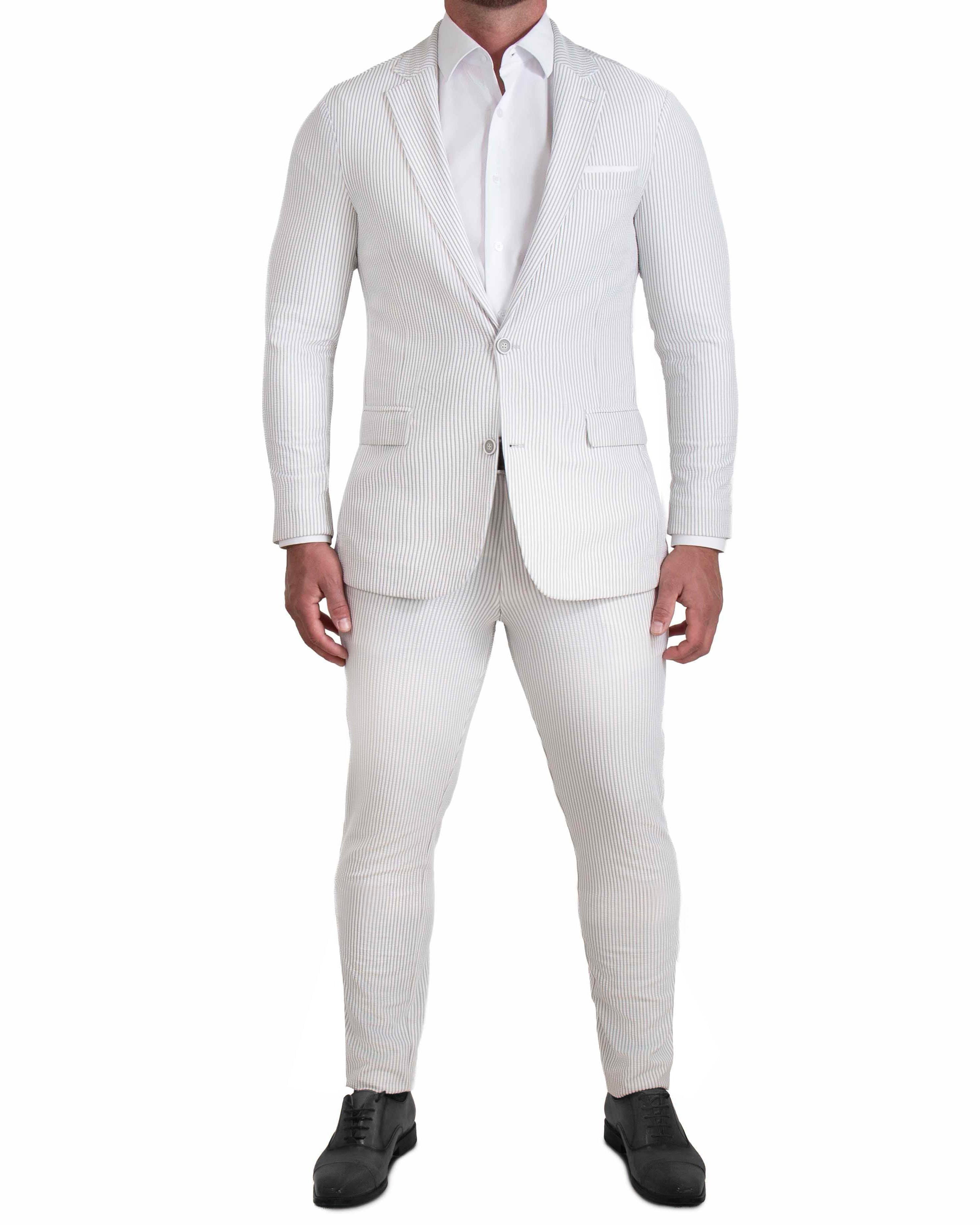 Athletic Fit Stretch Suit - Grey Seersucker