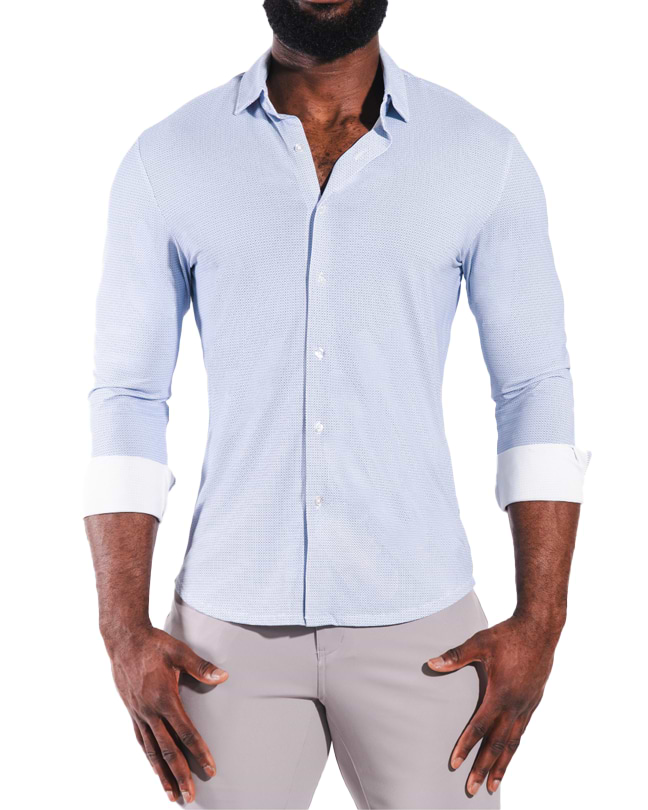 "The Wesley" Sport Shirt - Geo Light Blue & White Diamond
