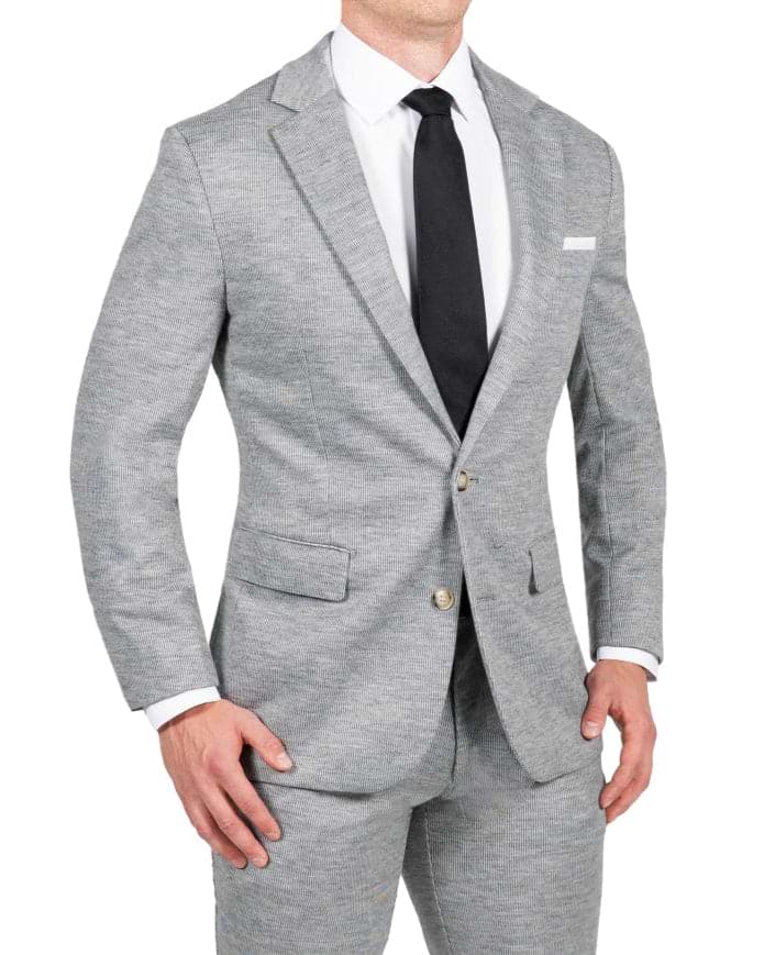 Athletic Fit Stretch Suit - Light Grey with White Mini Stripe