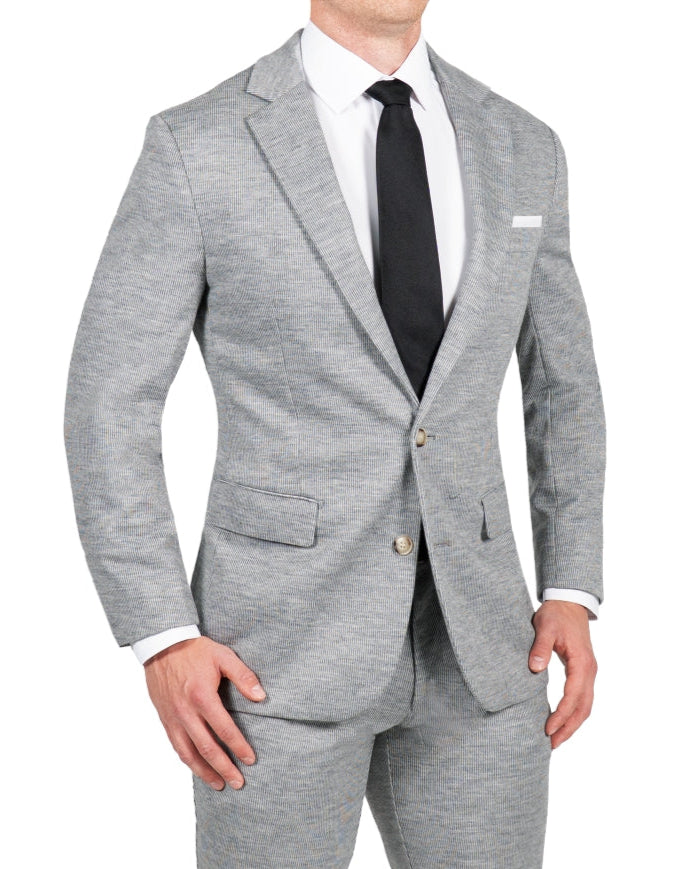 Athletic Fit Stretch Suit - Light Grey with White Mini Stripe