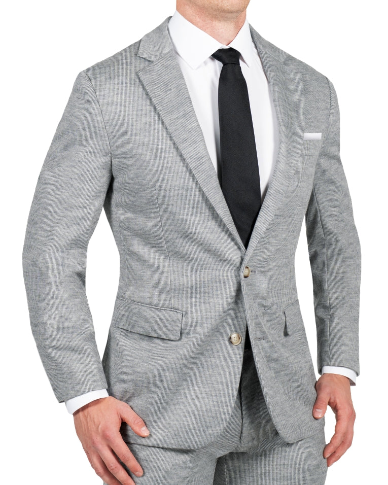 Athletic Fit Stretch Blazer - Light Grey with White Mini Stripe