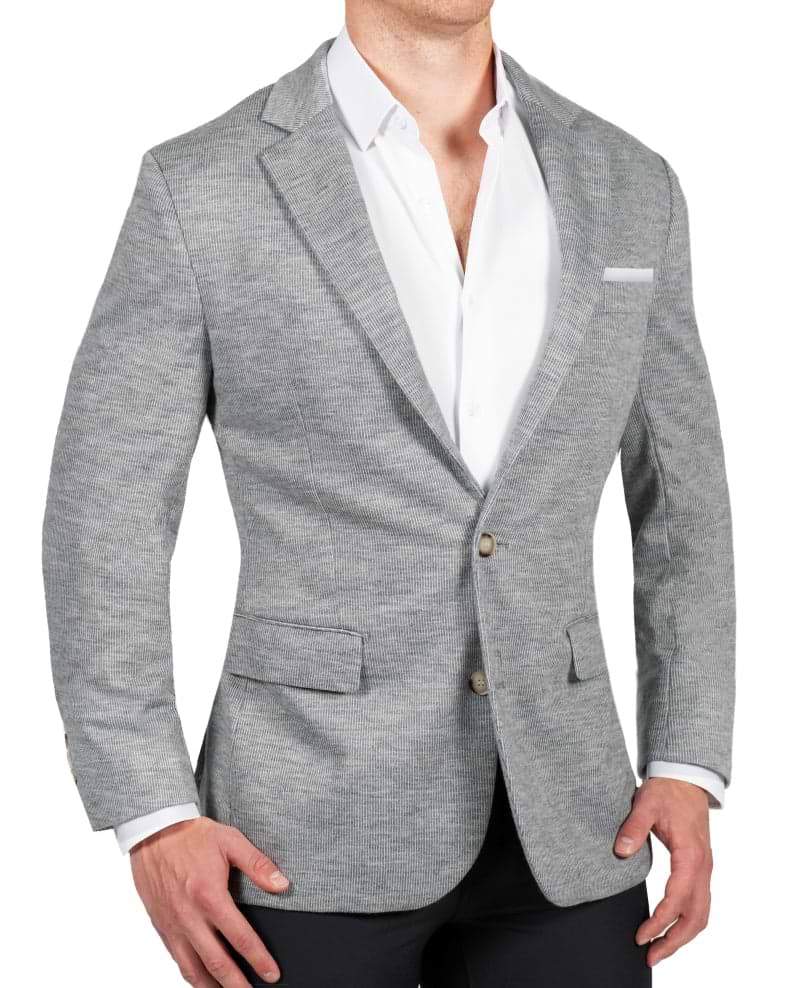 Athletic Fit Stretch Blazer - Light Grey with White Mini Stripe