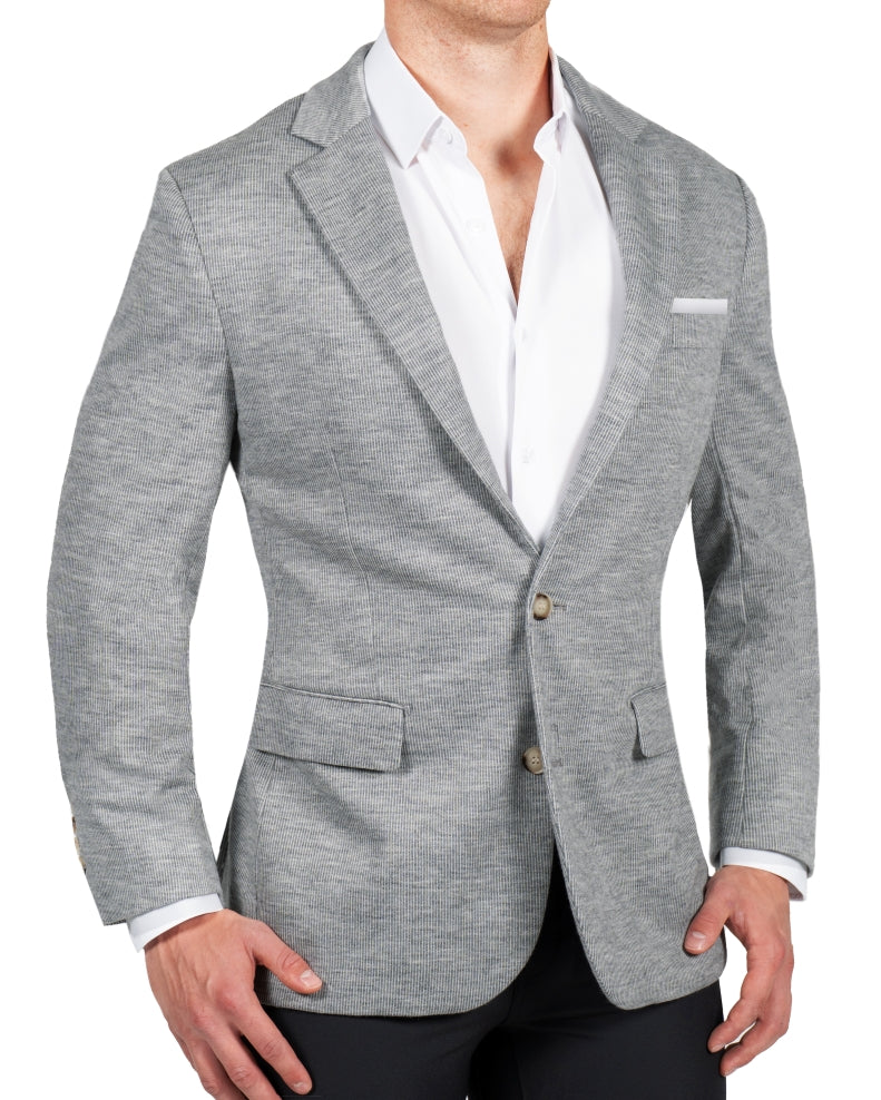 Athletic Fit Stretch Blazer - Light Grey with White Mini Stripe