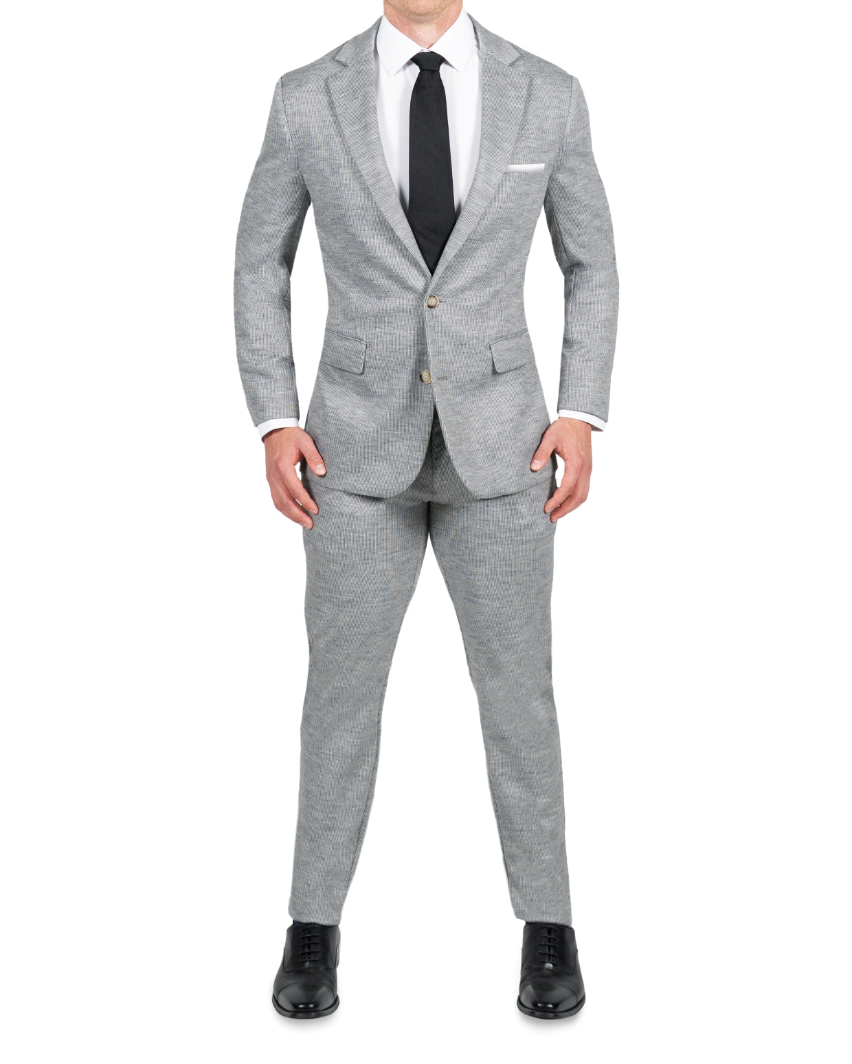 Athletic Fit Stretch Suit - Light Grey with White Mini Stripe