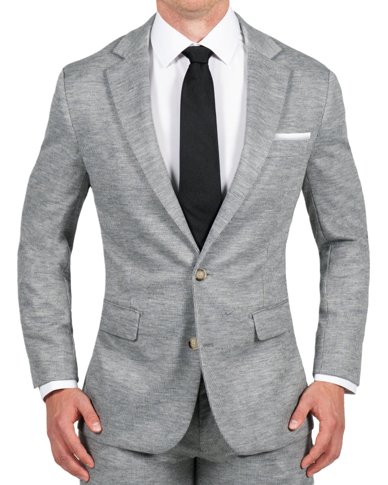 Athletic Fit Stretch Suit - Light Grey with White Mini Stripe