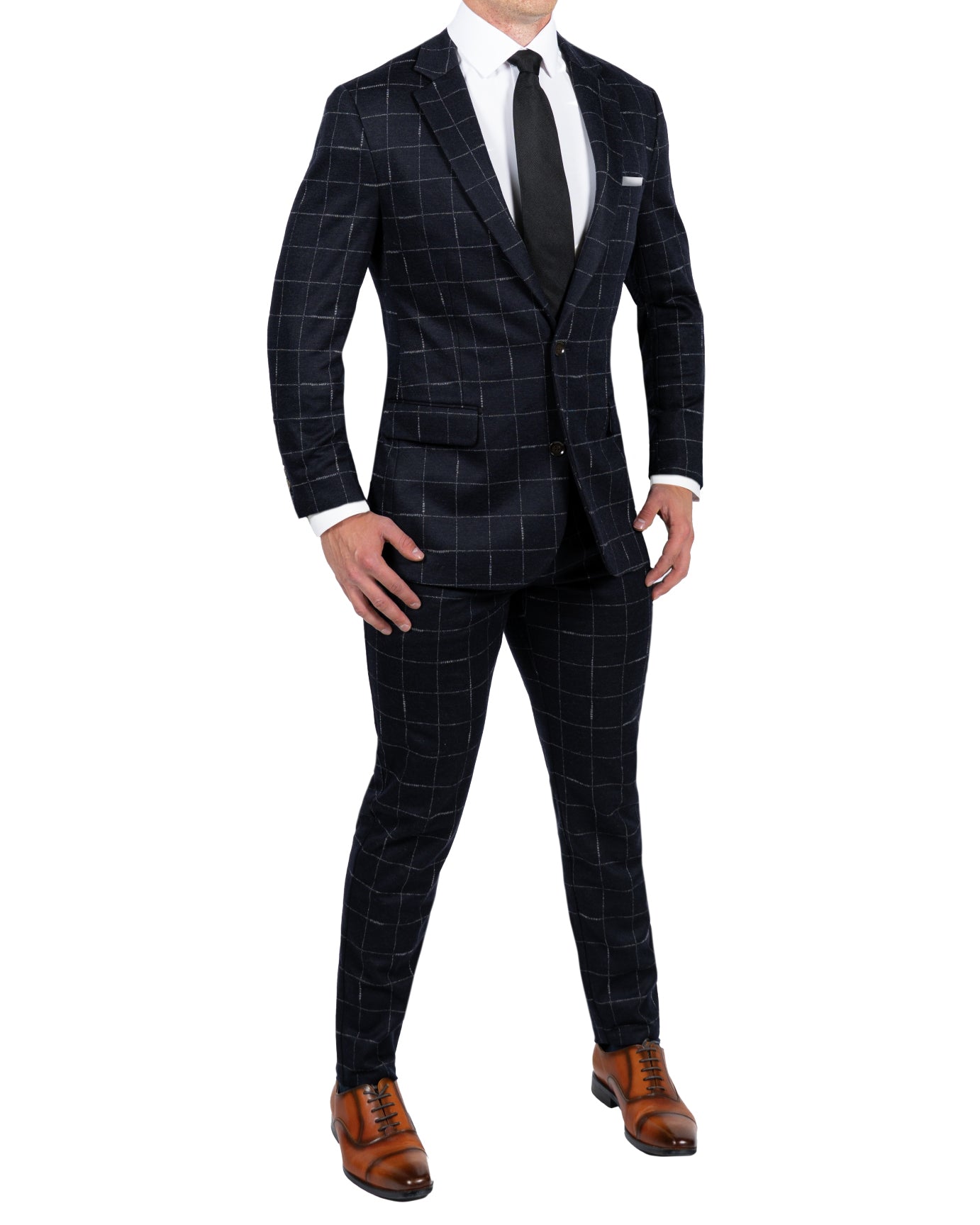 Athletic Fit Stretch Blazer - Midnight Navy & Chalk Windowpane