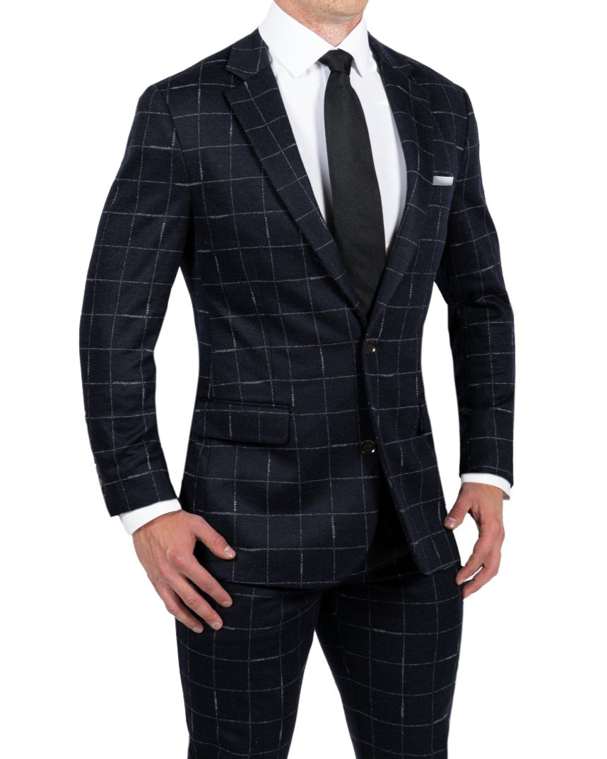 Athletic Fit Stretch Suit - Midnight Navy & Chalk Windowpane
