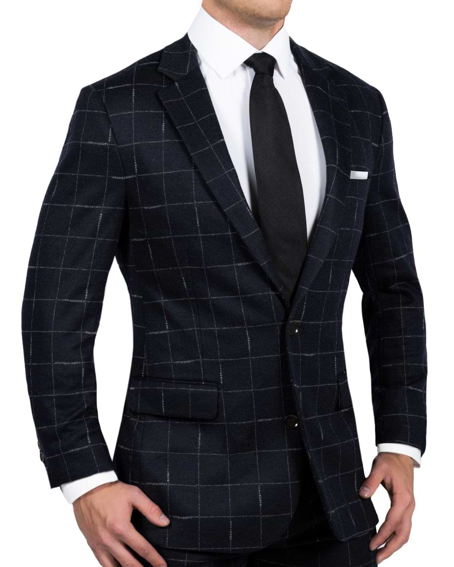 Athletic Fit Stretch Wool Suit - Midnight Navy & Chalk Windowpane