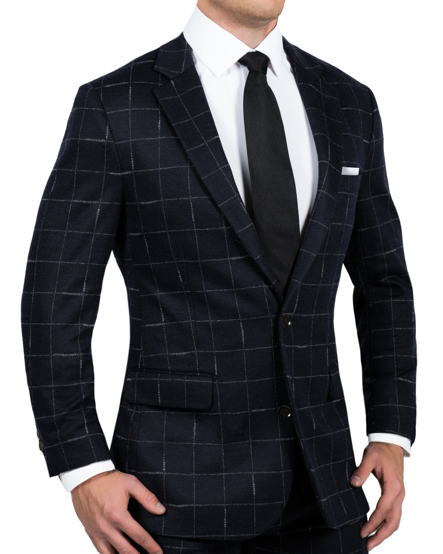 Athletic Fit Stretch Suit - Midnight Navy & Chalk Windowpane