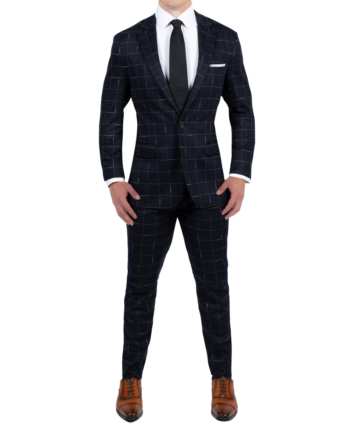 Athletic Fit Stretch Suit - Midnight Navy & Chalk Windowpane