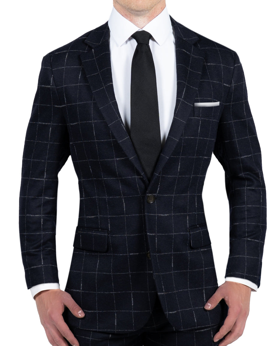 Athletic Fit Stretch Suit - Midnight Navy & Chalk Windowpane