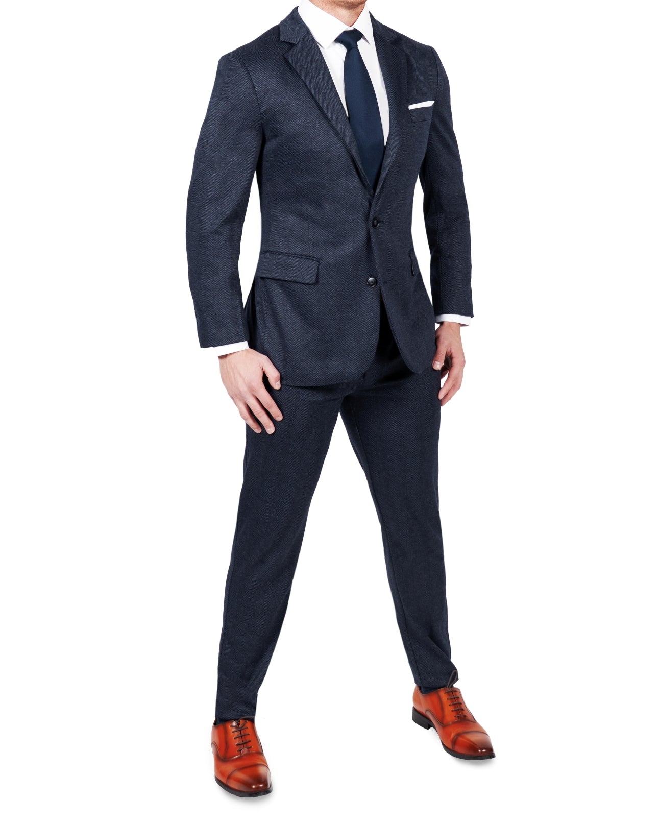 Athletic Fit Stretch Blazer - Navy Herringbone