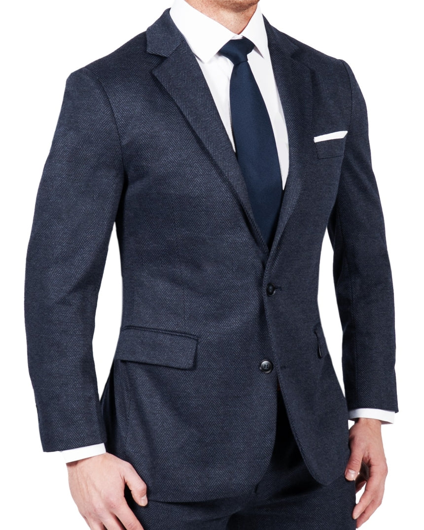 Athletic Fit Stretch Blazer - Navy Herringbone