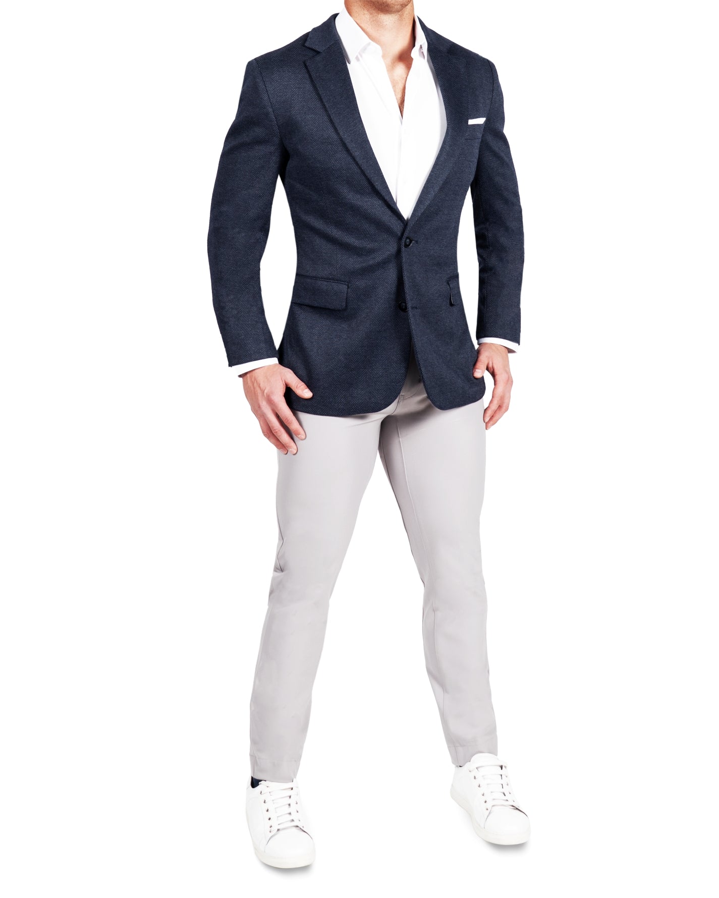 Athletic Fit Stretch Blazer - Navy Herringbone