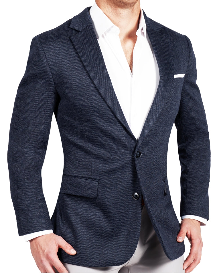 Athletic Fit Stretch Blazer - Navy Herringbone