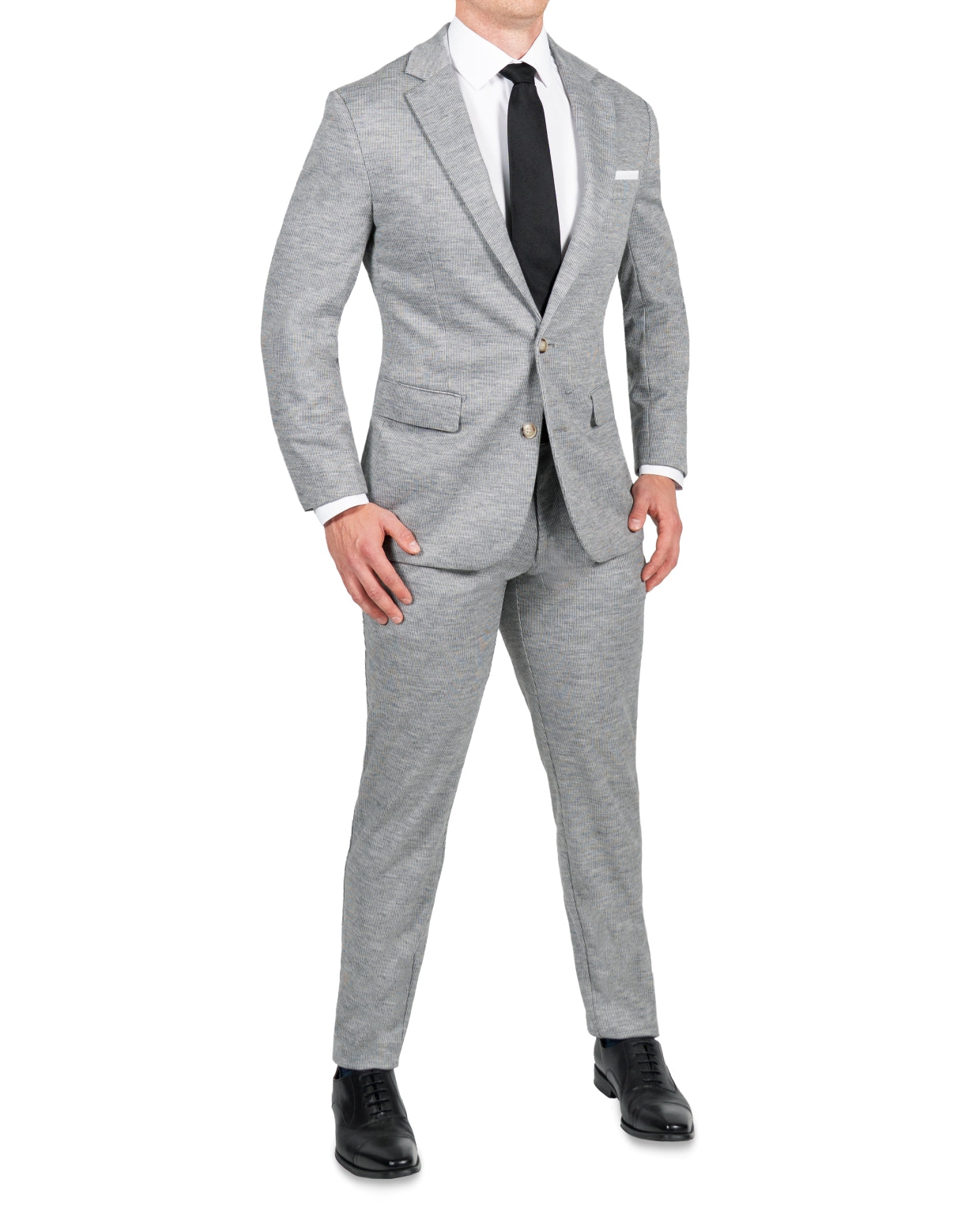 Athletic Fit Stretch Suit - Light Grey with White Mini Stripe