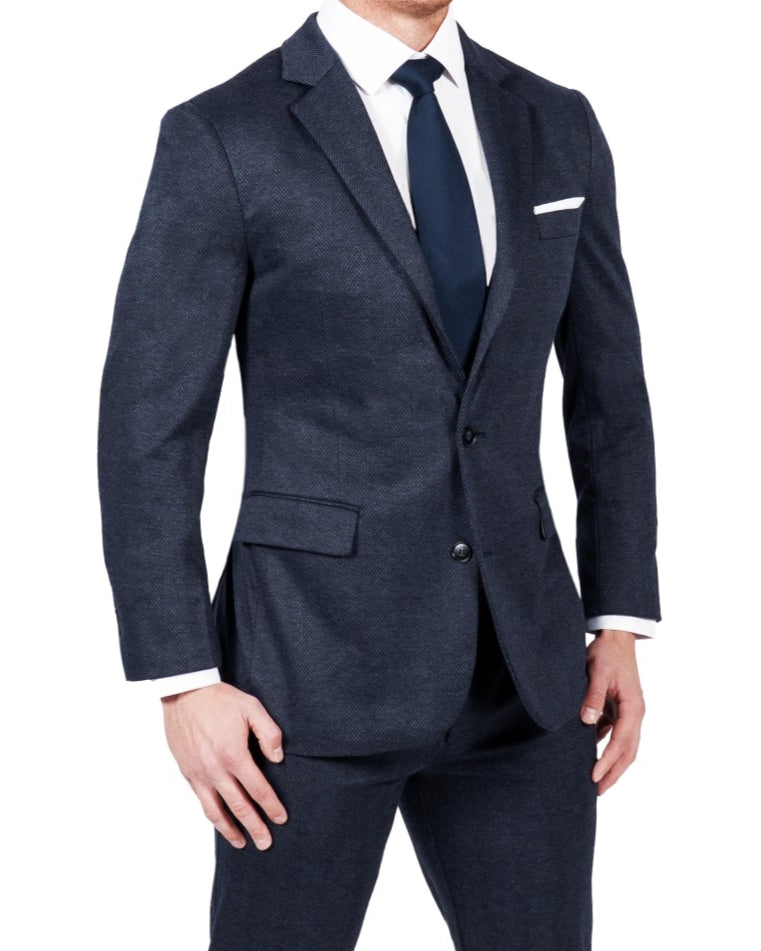 Athletic Fit Stretch Suit - Navy Herringbone