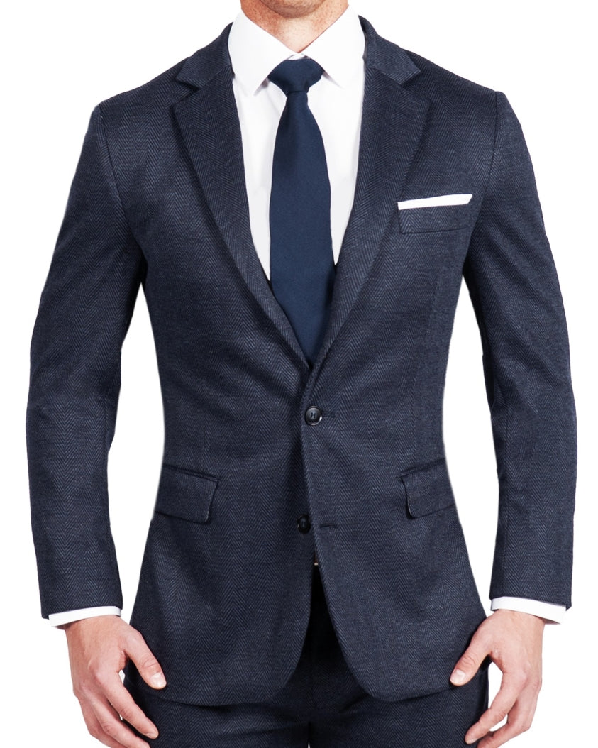 Athletic Fit Stretch Suit - Navy Herringbone